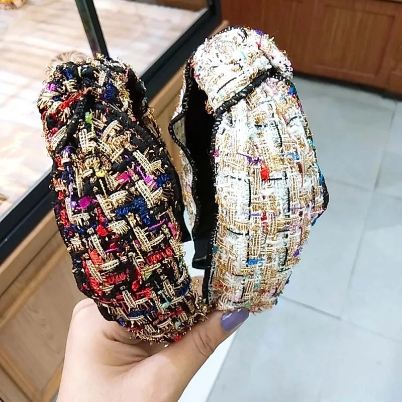 Korean Fashion New Small Fragrance Wind Knot Headband Wide-brimmed Fabric Fashion Headdress Woolen Bowknot Headband Ladies Wholesale