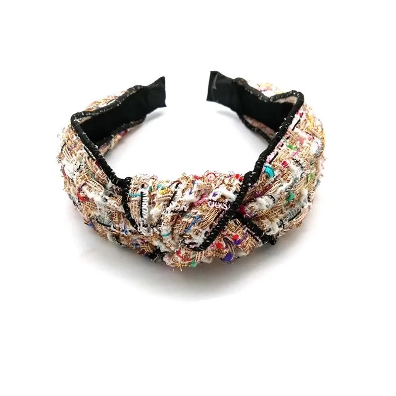 Korean Fashion New Small Fragrance Wind Knot Headband Wide-brimmed Fabric Fashion Headdress Woolen Bowknot Headband Ladies Wholesale