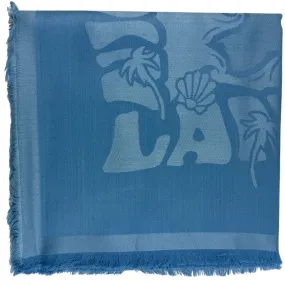 Lanvin Scarf Blue Island & Logo Design - Extra Large Square Wool Silk Wrap
