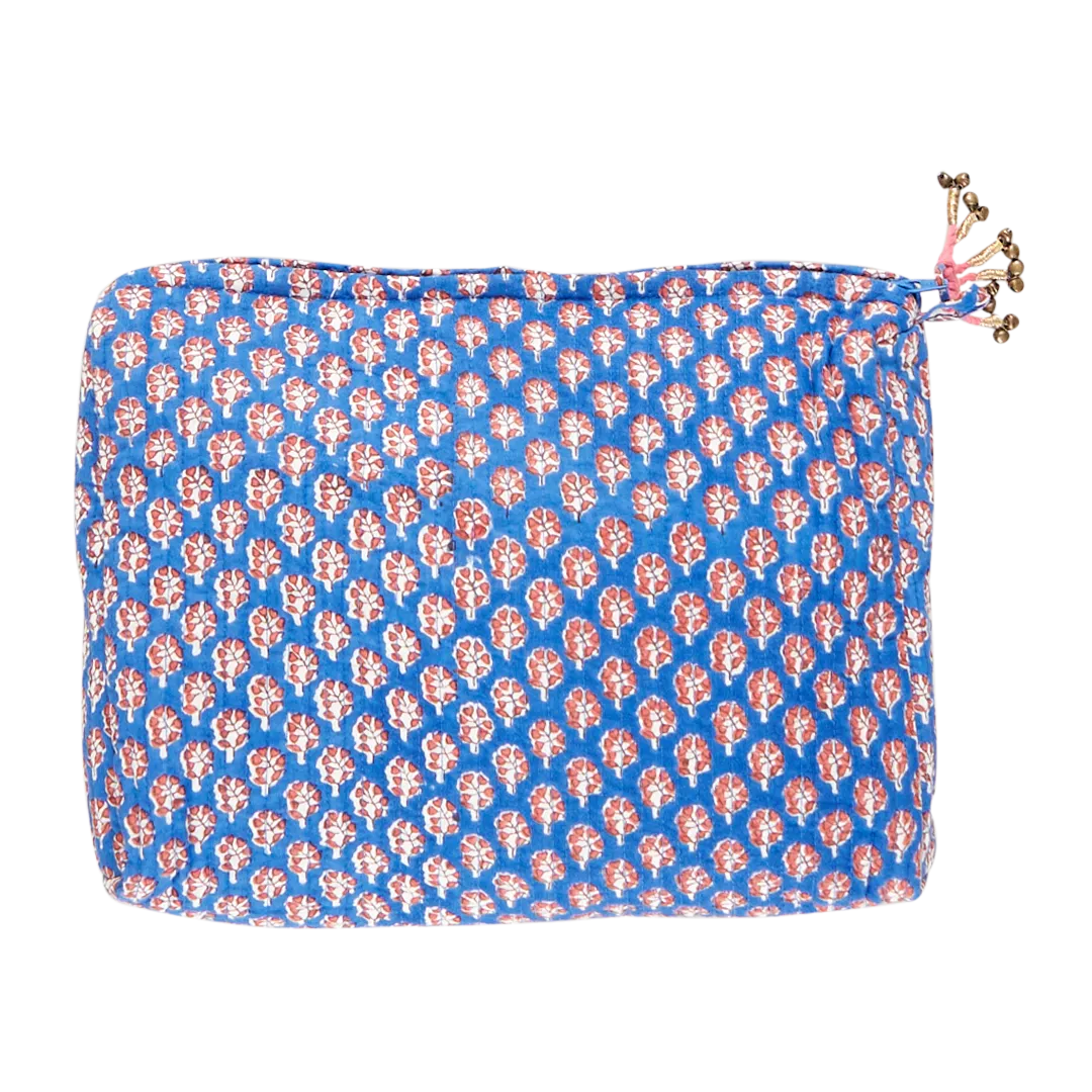 Large Quilted Pouch - Blue Lisbon Ditsy