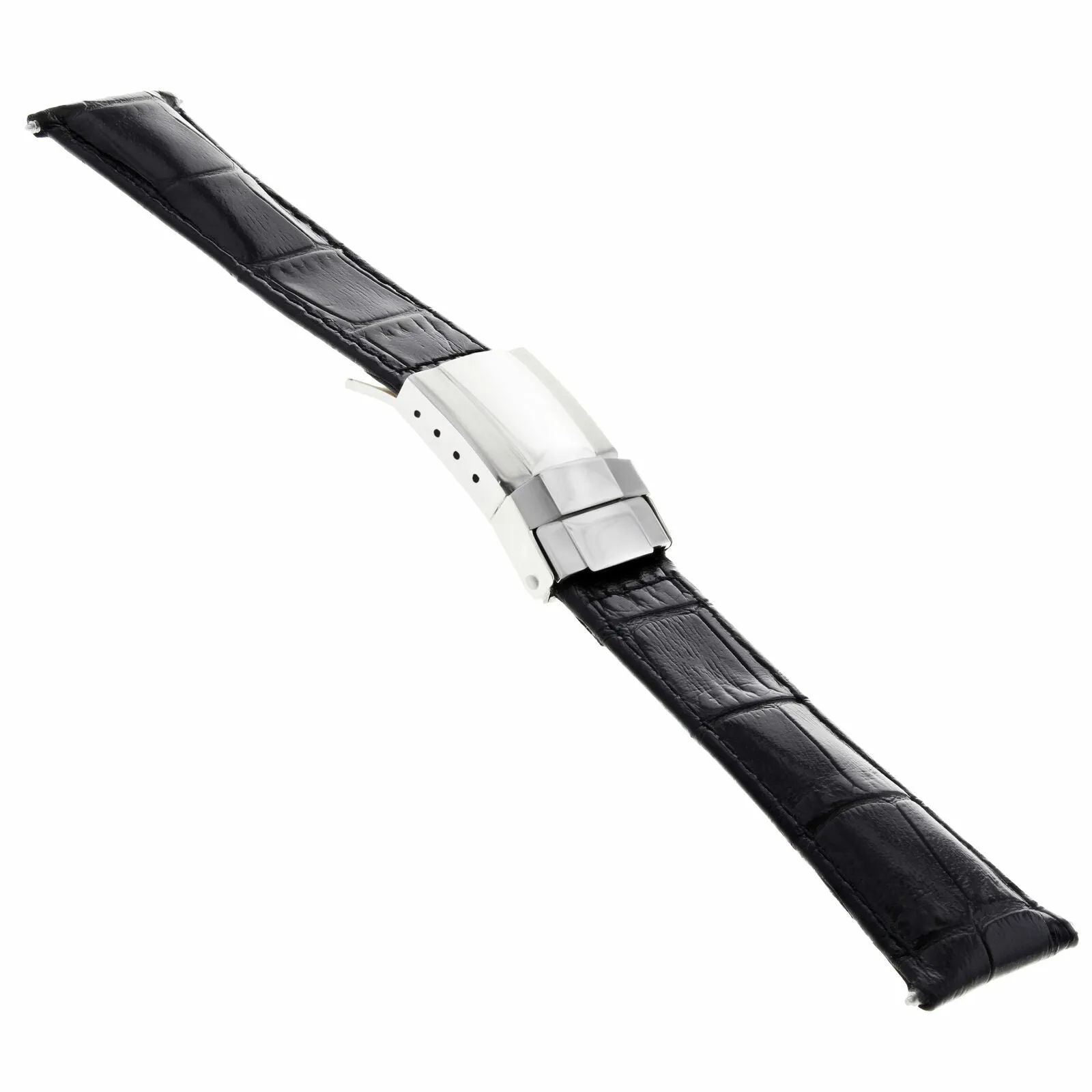 LEATHER BAND STRAP FOR ROLEX DAYTONA 16520 116518 BLACK REGULAR STEEL CLASP