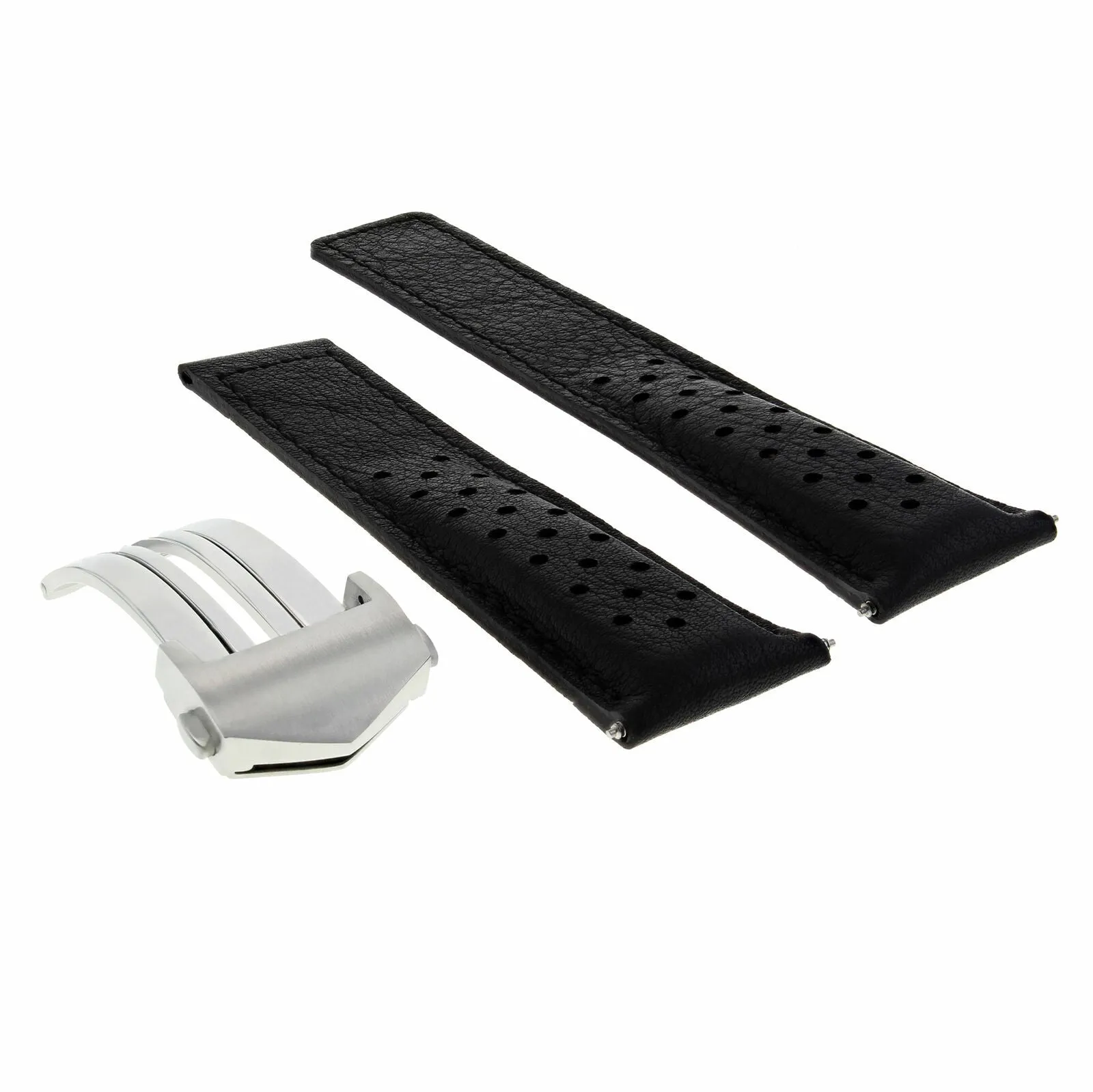 LEATHER WATCH BAND STRAP CLASP 20MM FOR TAG HEUER CARRERA WATCH BLACK PERFORAT