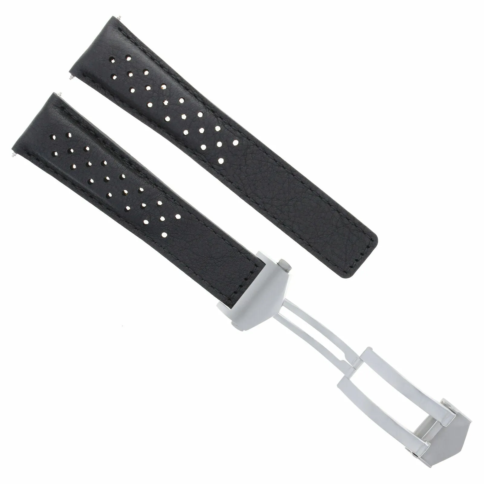 LEATHER WATCH BAND STRAP CLASP 20MM FOR TAG HEUER CARRERA WATCH BLACK PERFORAT
