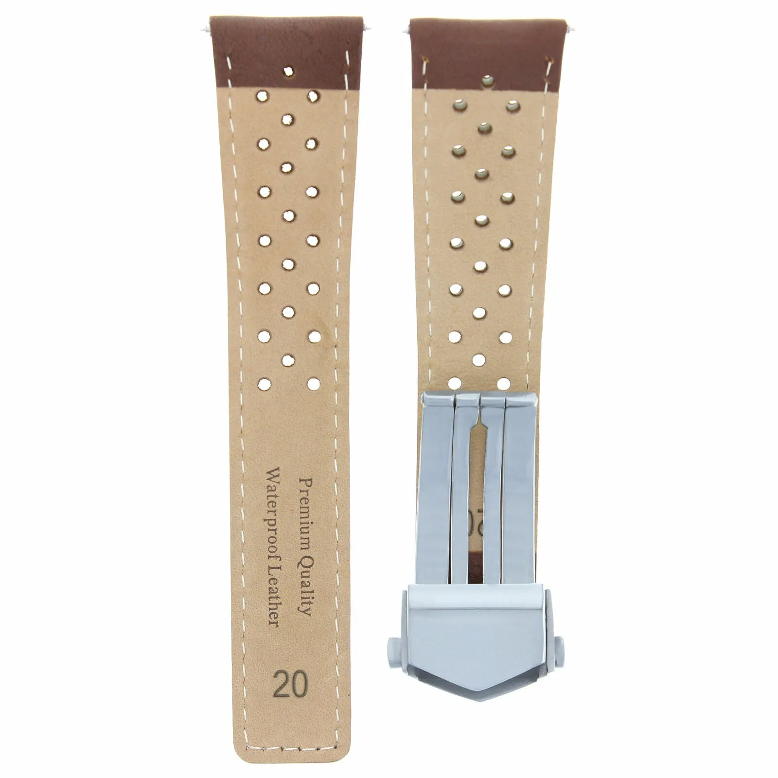 LEATHER WATCH STRAP 20MM FOR TAG HEUER CARRERA WATCH   DEPLOYMENT CLASP TAN WS