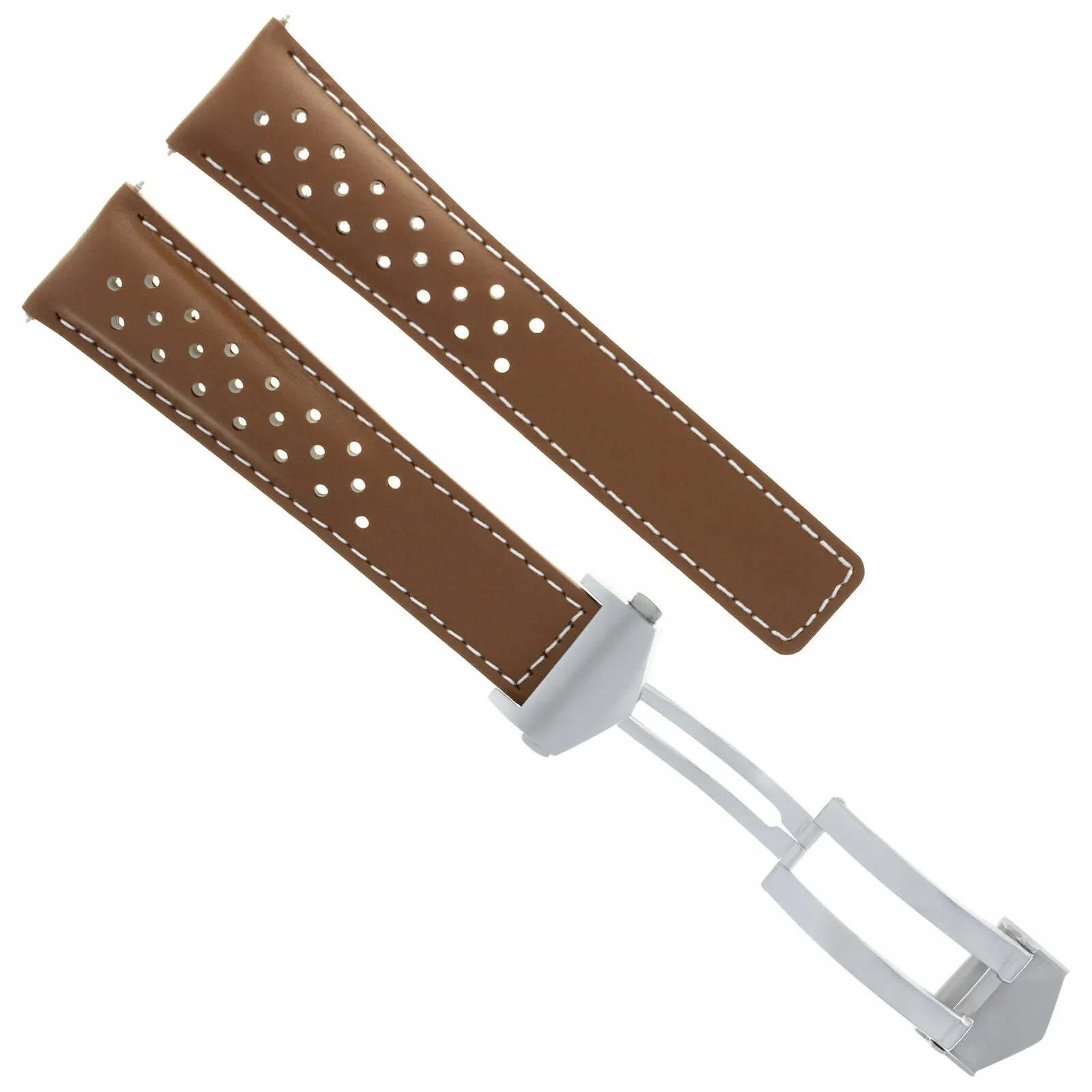 LEATHER WATCH STRAP 20MM FOR TAG HEUER CARRERA WATCH   DEPLOYMENT CLASP TAN WS