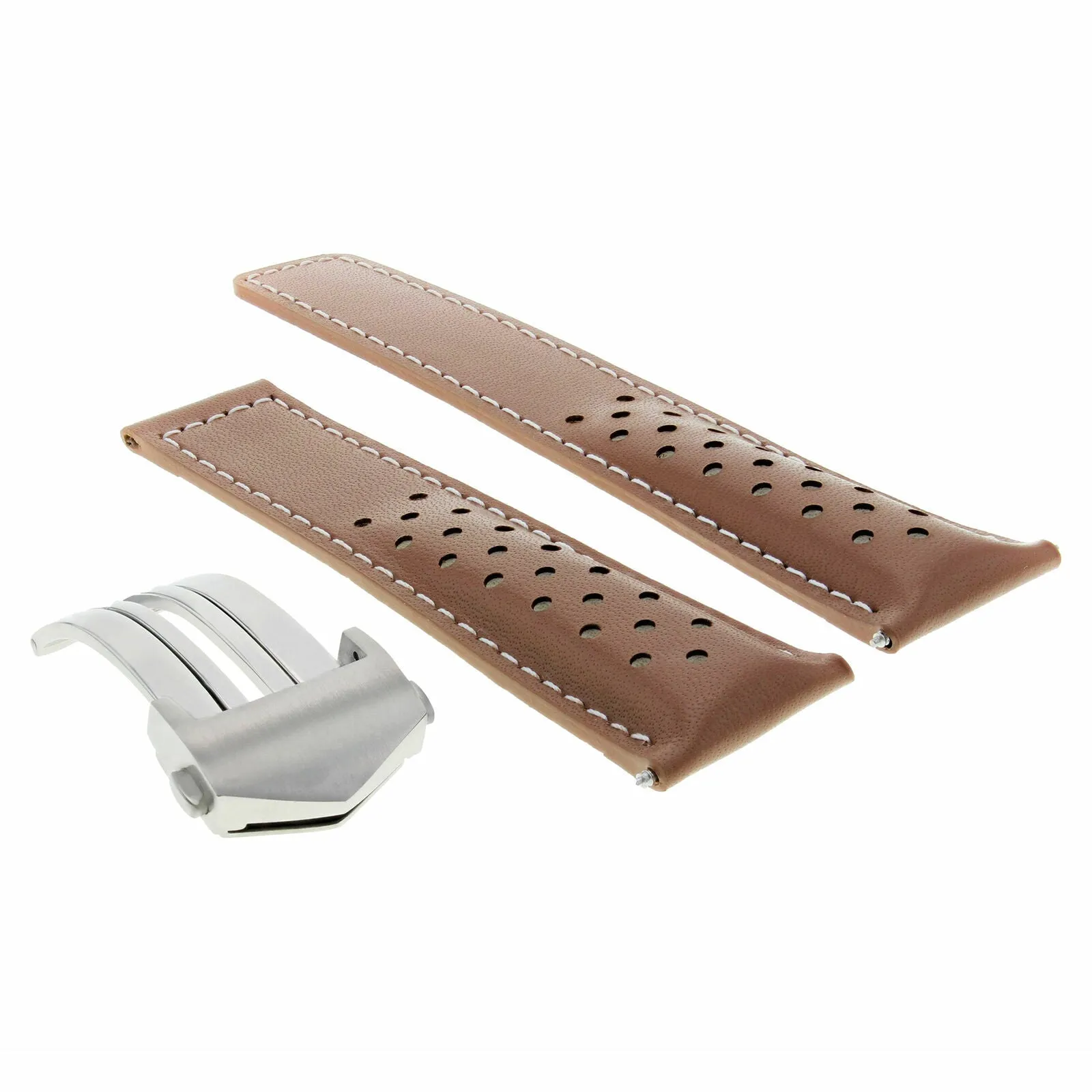 LEATHER WATCH STRAP 20MM FOR TAG HEUER CARRERA WATCH   DEPLOYMENT CLASP TAN WS