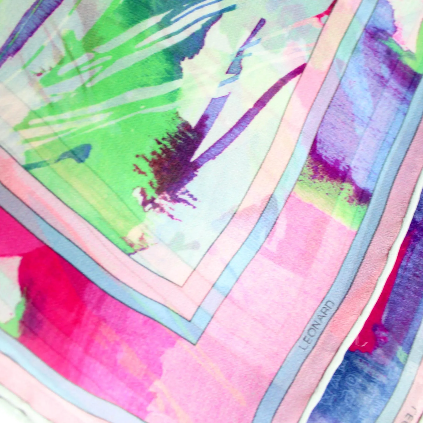 Leonard Scarf Pink Lime Watercolors - Large Square Chiffon Silk Shawl SALE
