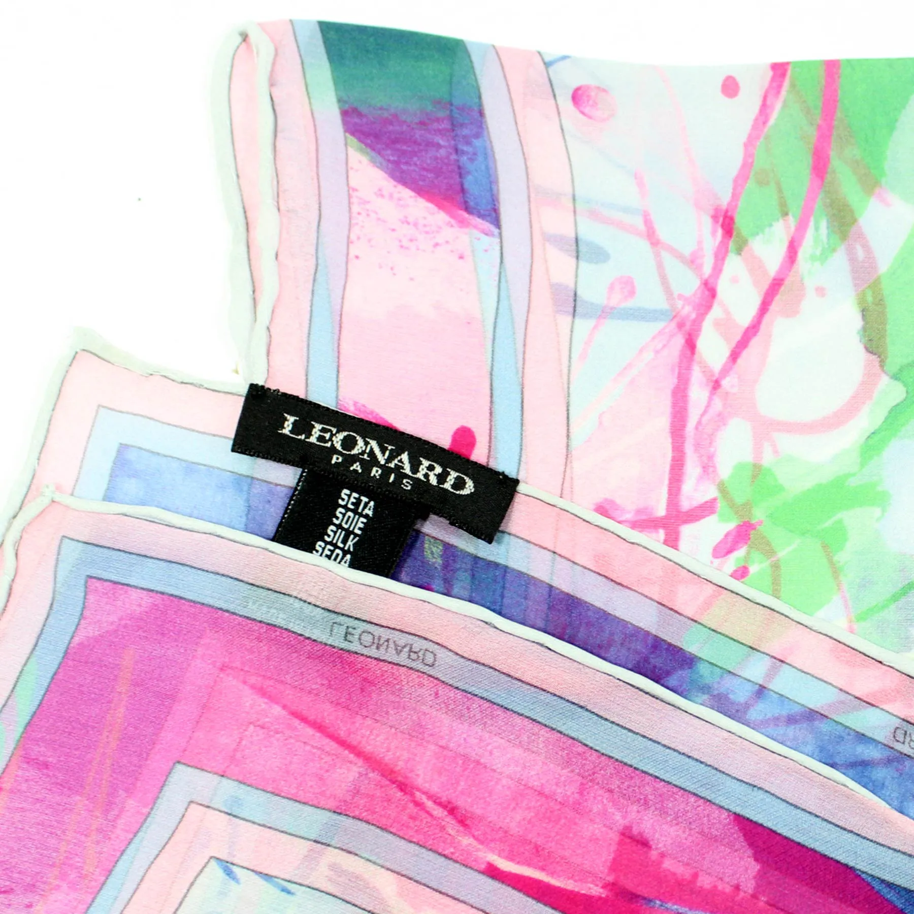 Leonard Scarf Pink Lime Watercolors - Large Square Chiffon Silk Shawl SALE