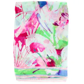 Leonard Scarf Pink Lime Watercolors - Large Square Chiffon Silk Shawl SALE