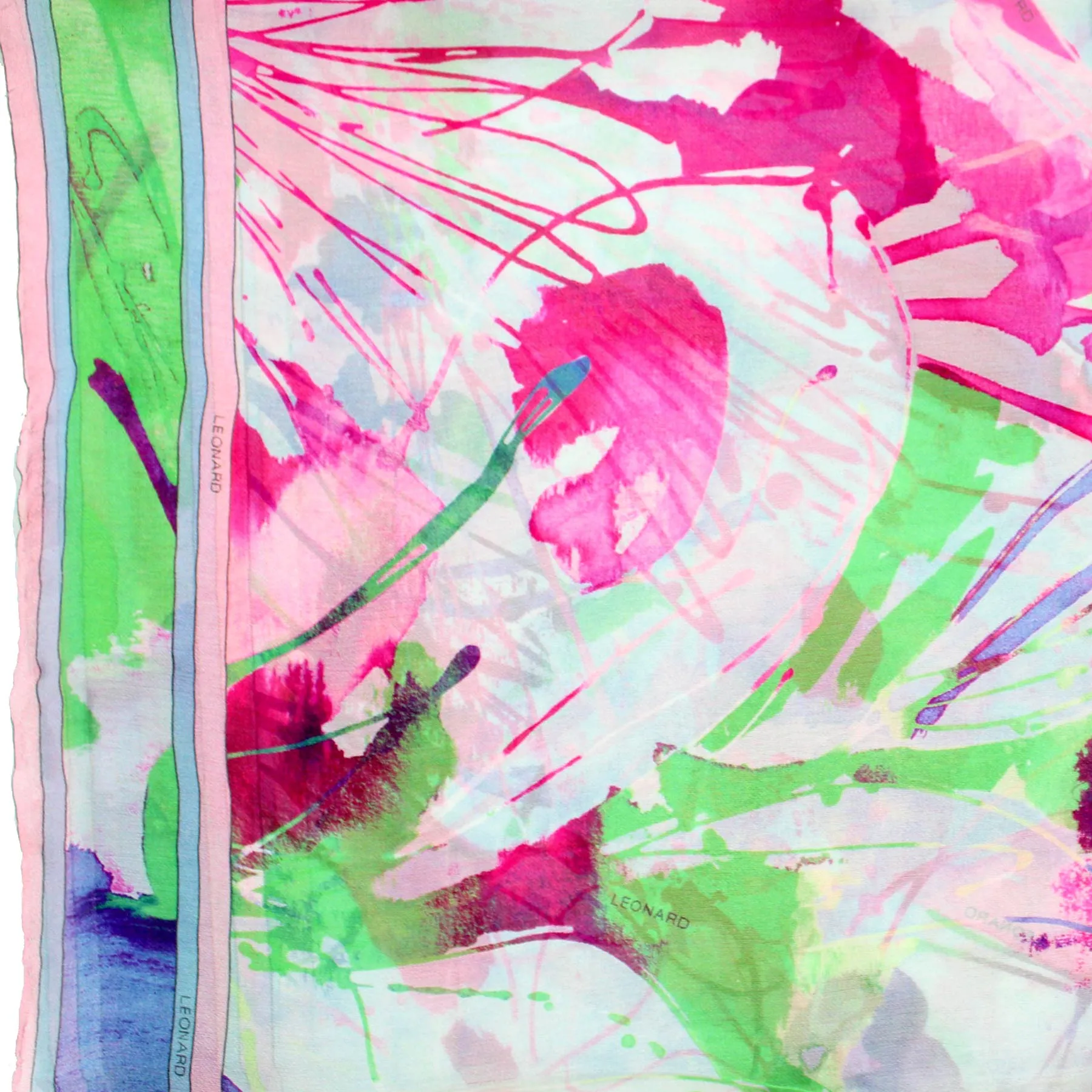 Leonard Scarf Pink Lime Watercolors - Large Square Chiffon Silk Shawl SALE