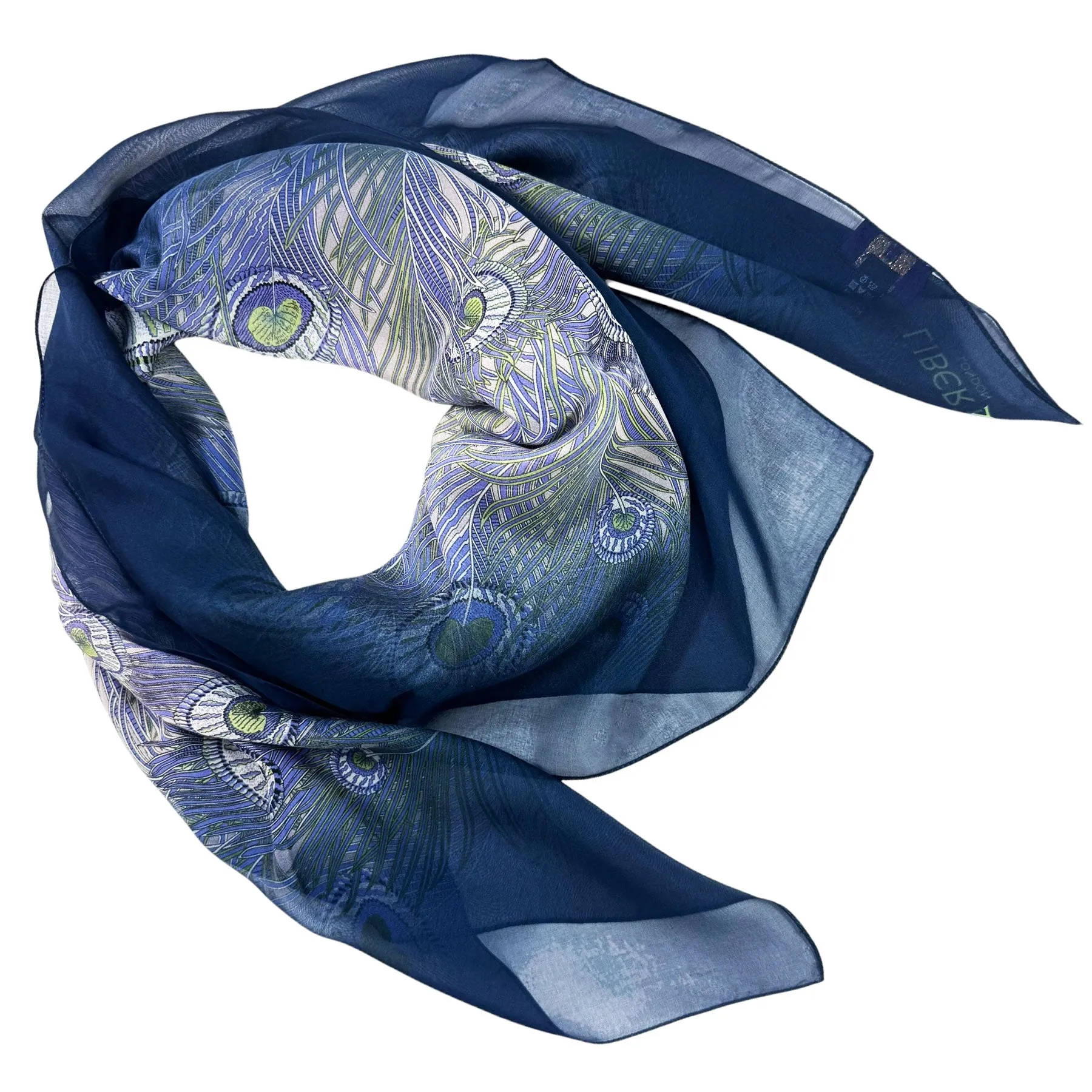 Liberty London Scarf Peacock Design - Extra Large Square Chiffon Silk Shawl