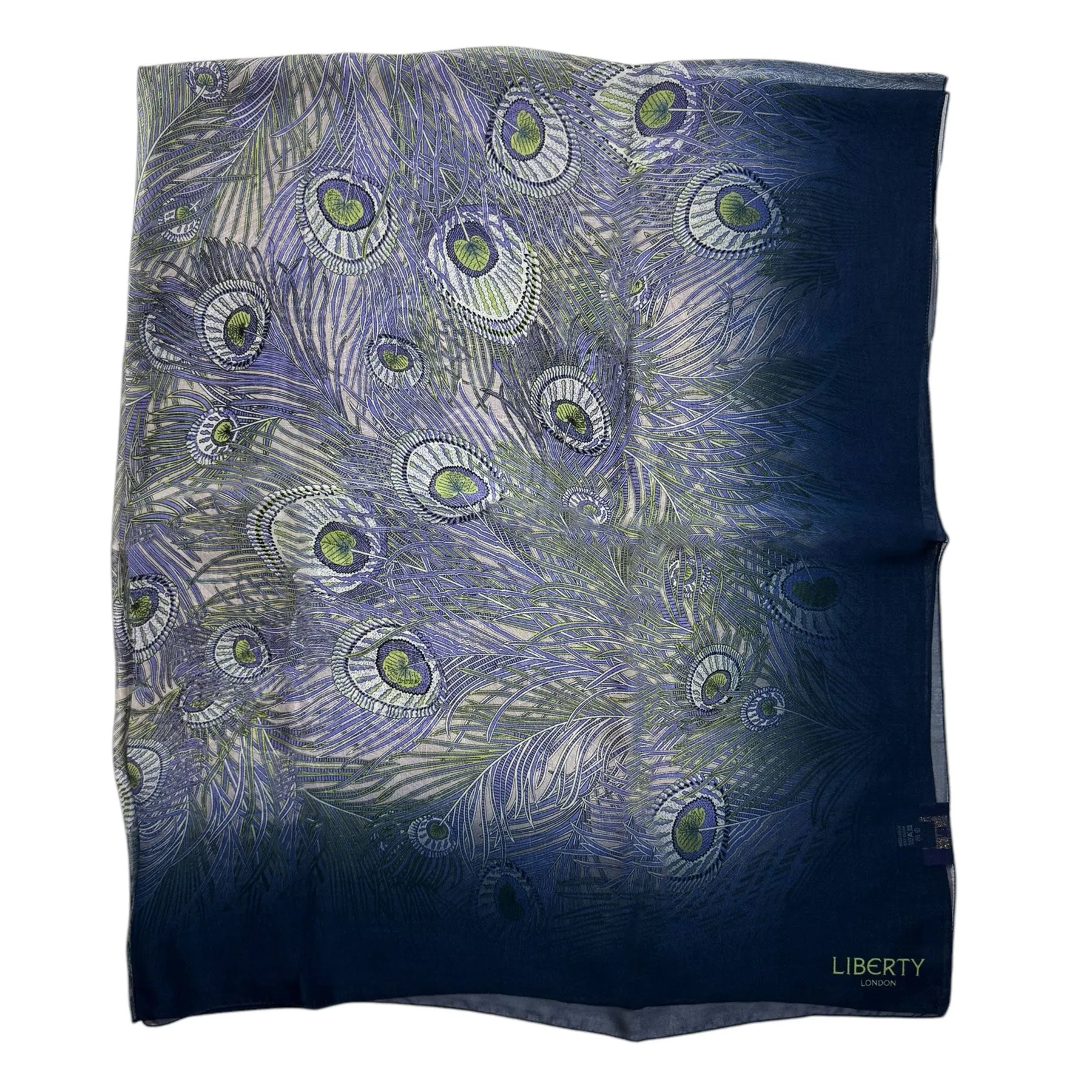 Liberty London Scarf Peacock Design - Extra Large Square Chiffon Silk Shawl