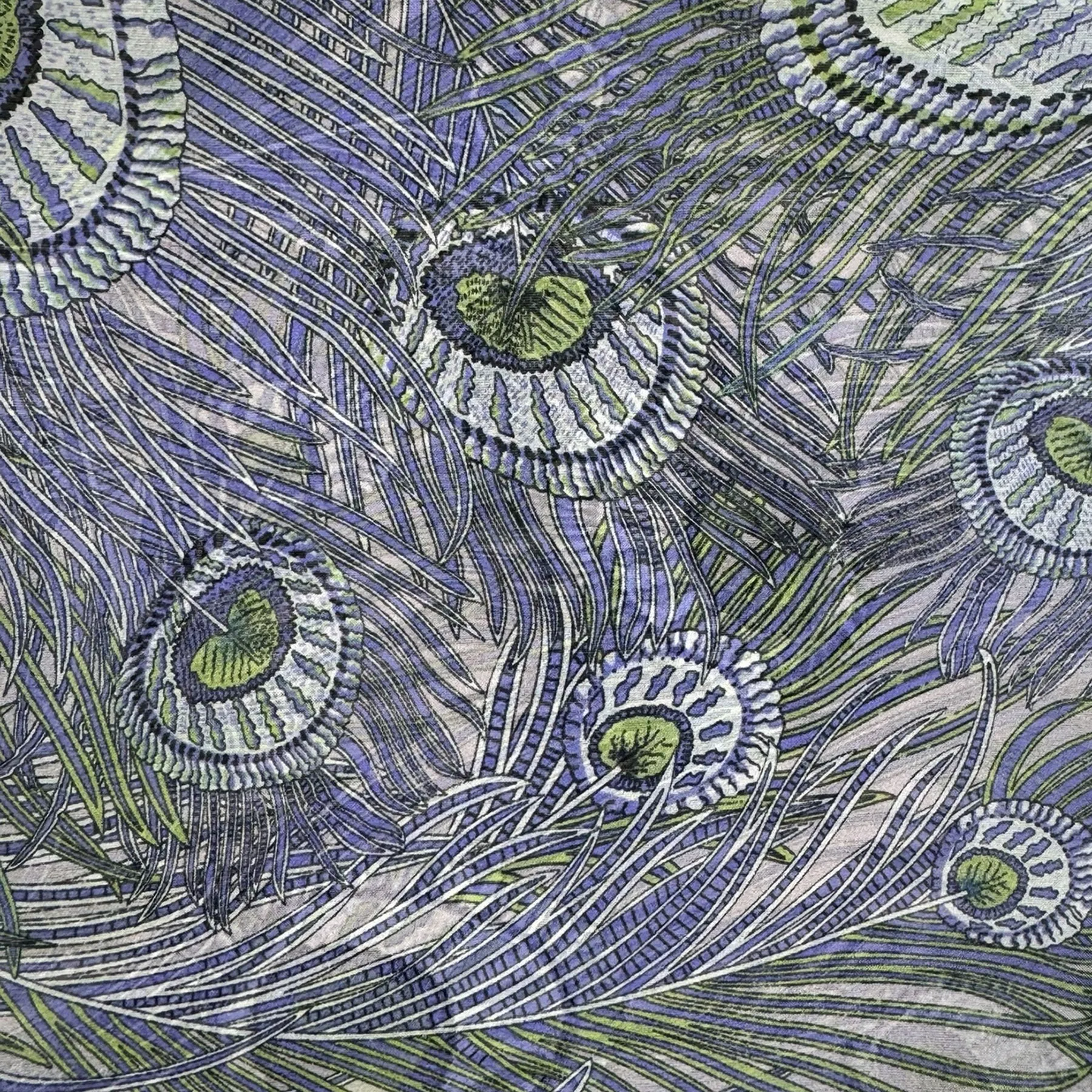 Liberty London Scarf Peacock Design - Extra Large Square Chiffon Silk Shawl