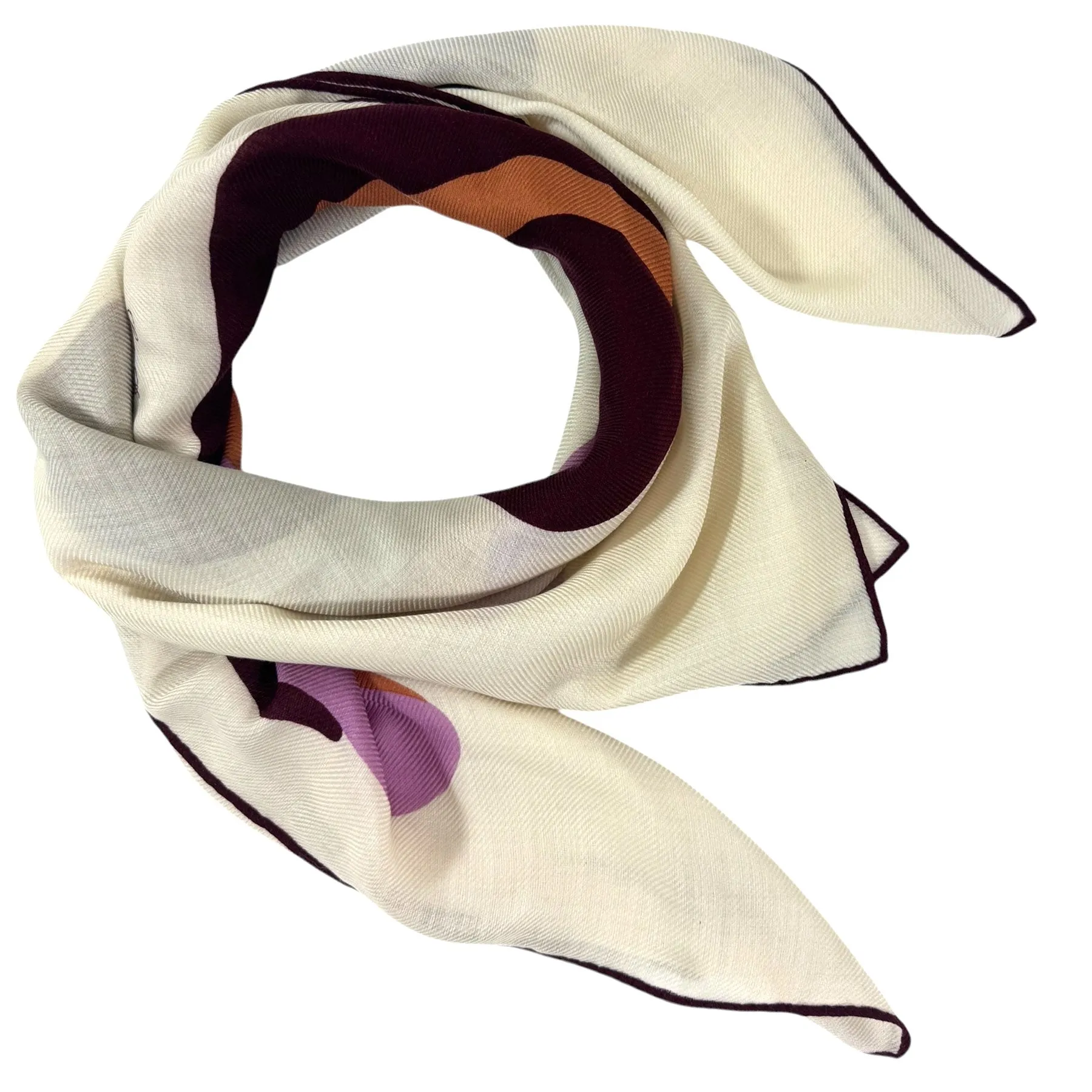 Loro Piana Square Scarf White Brown Lilac Cashmere Silk