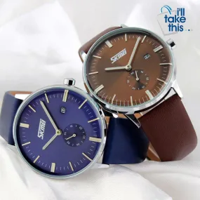 Male fashion Classic Luxury Watches quartz movement watch with Genuine leather band.