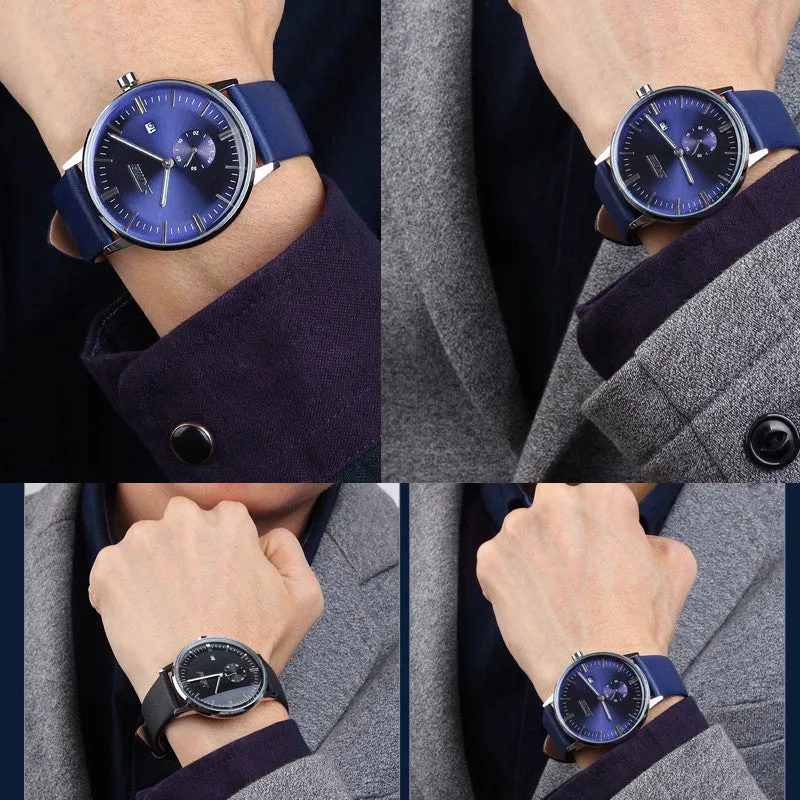 Male fashion Classic Luxury Watches quartz movement watch with Genuine leather band.