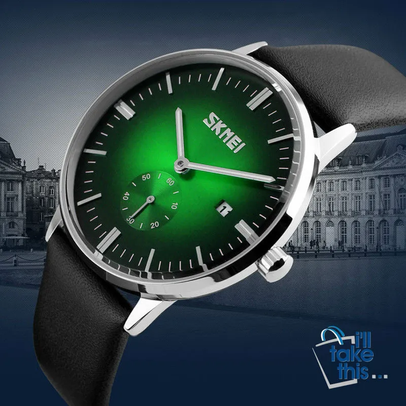 Male fashion Classic Luxury Watches quartz movement watch with Genuine leather band.