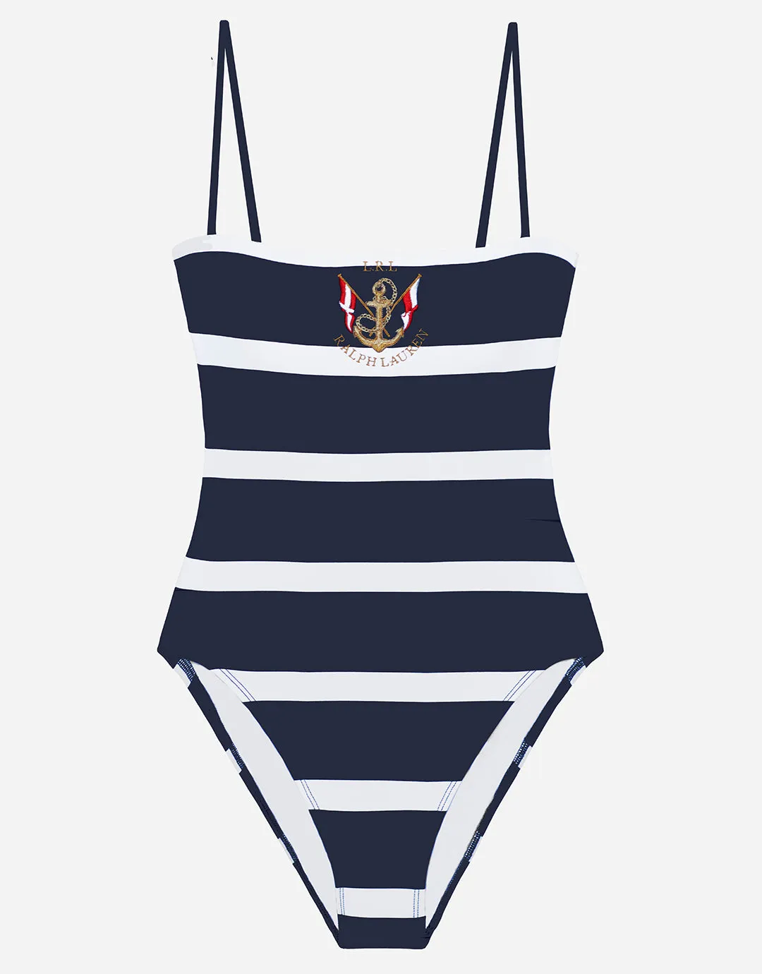 Mariner Stripe Embroidered Square Neck Swimsuit - Navy and White