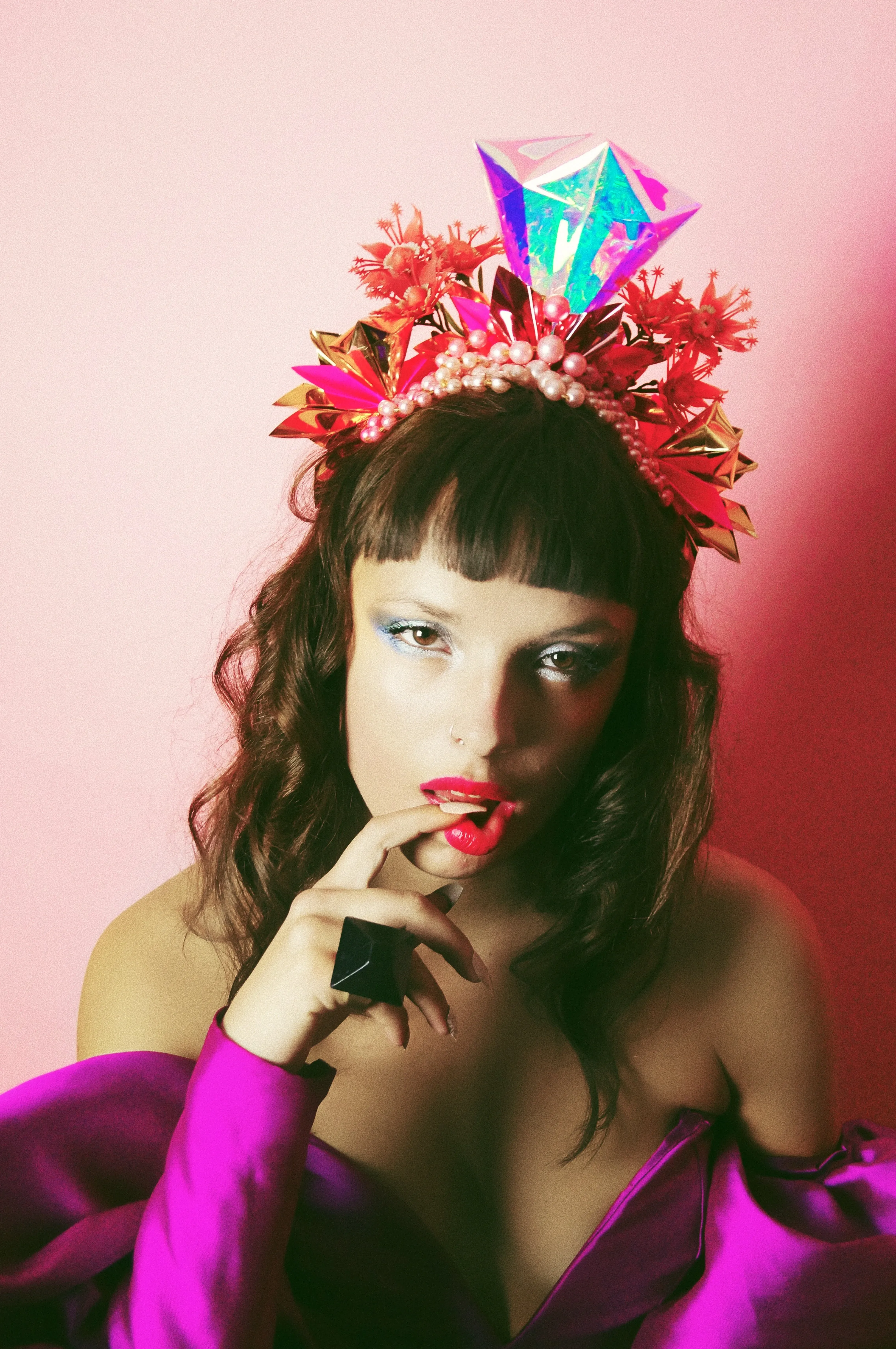 Metallic Pink Iridescent Gold Crown