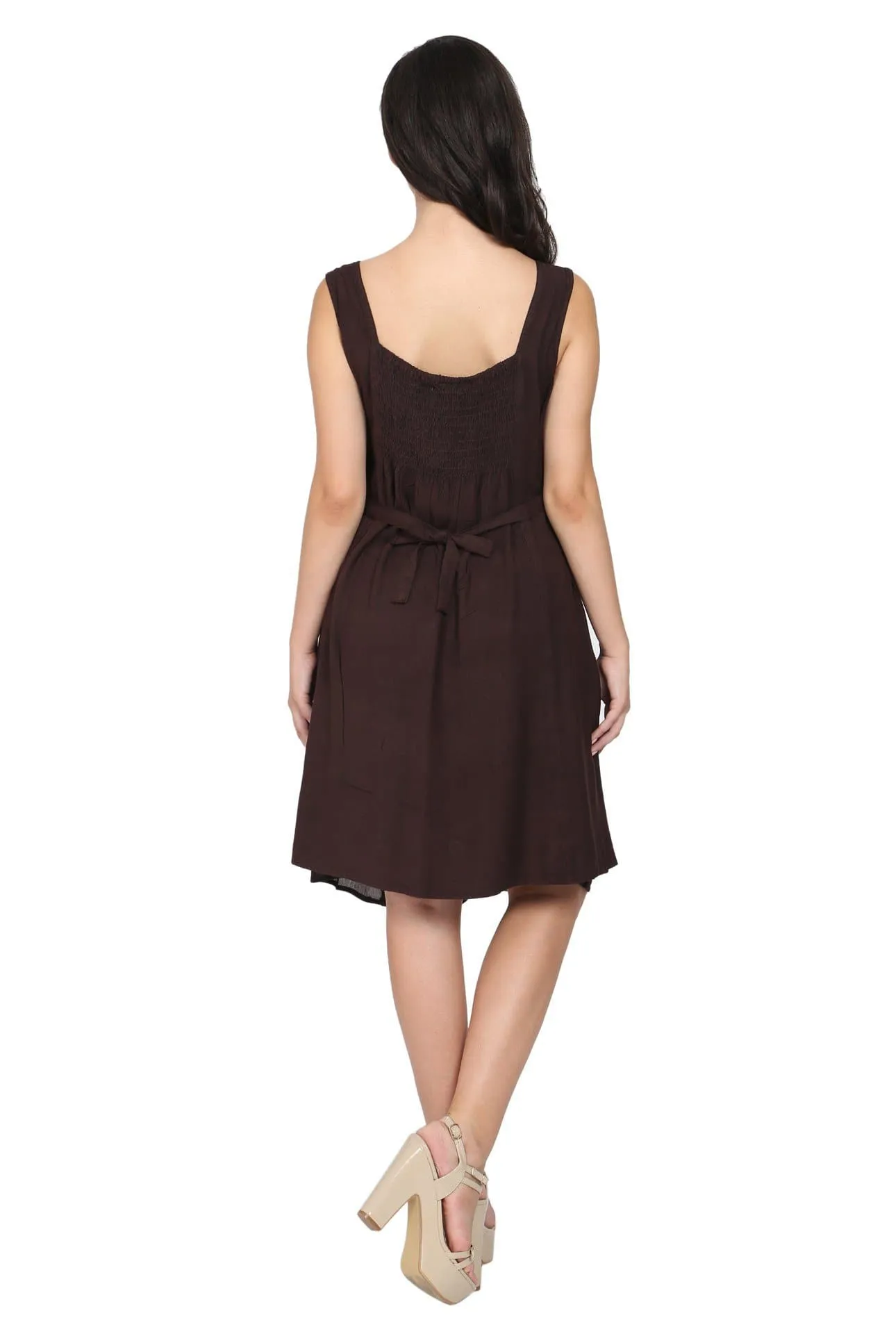 Mid-Length Sleeveless Embroidered Acid Wash Dress