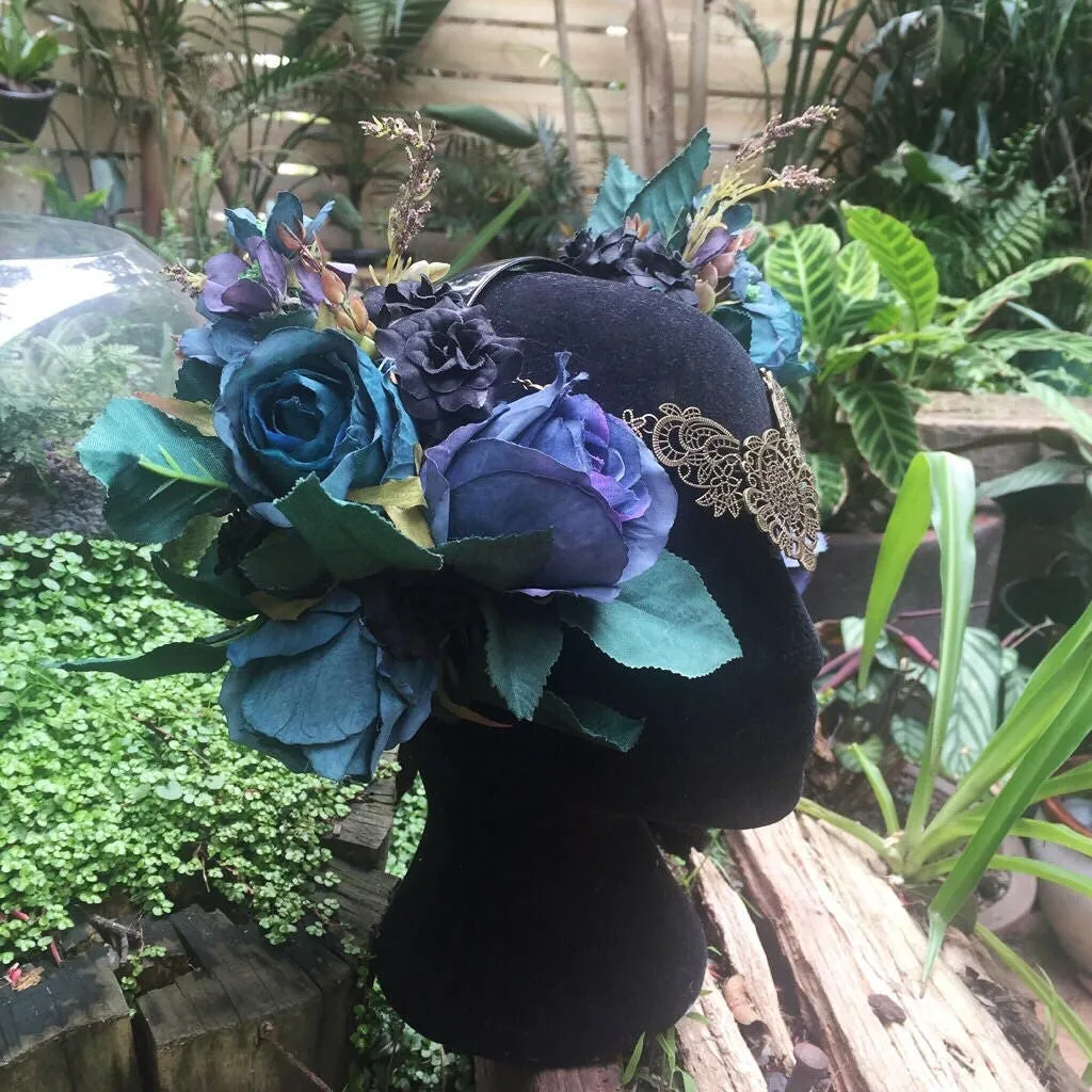 Midnight Floral Goddess Headpiece • Festival Crown