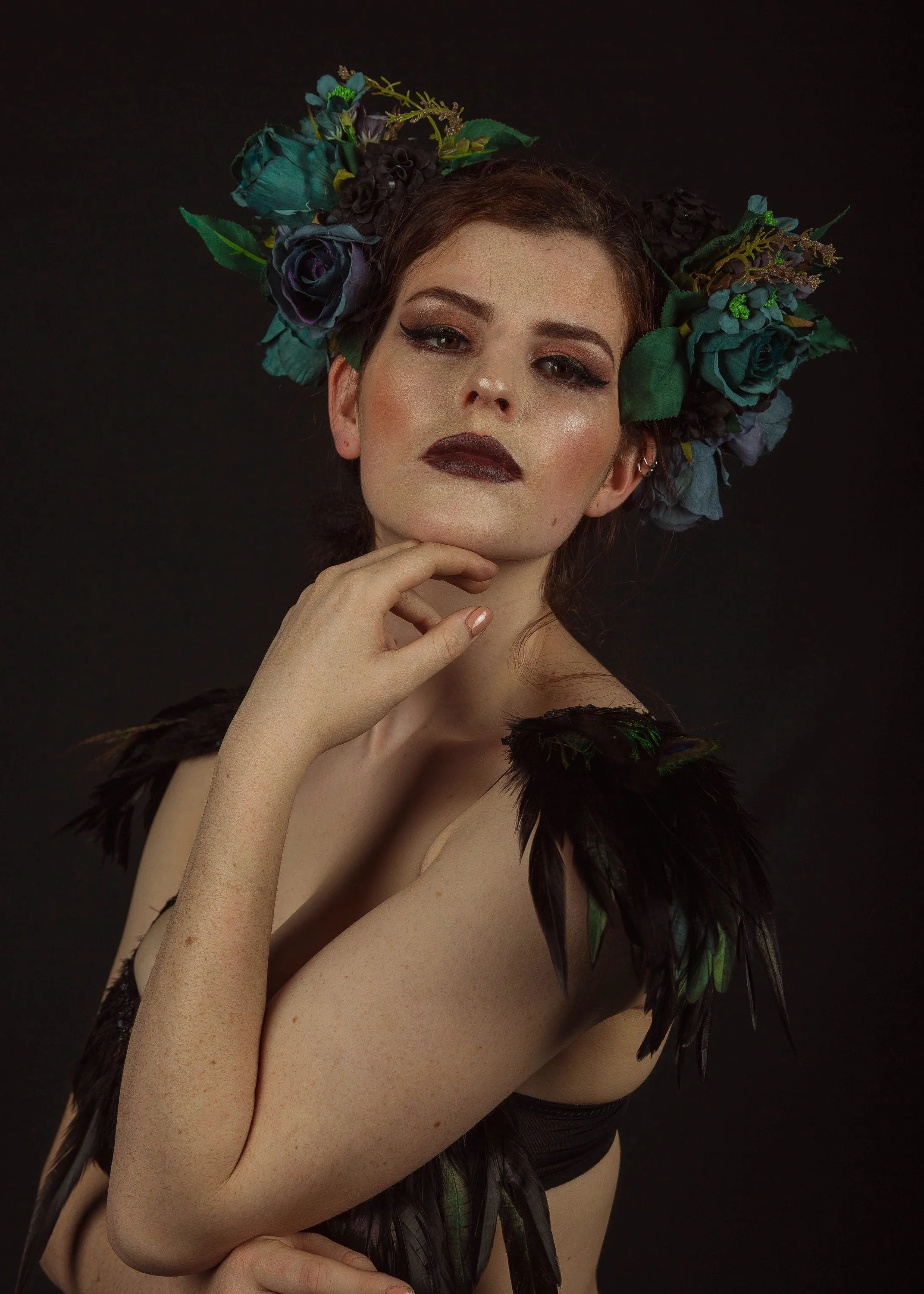 Midnight Floral Goddess Headpiece • Festival Crown