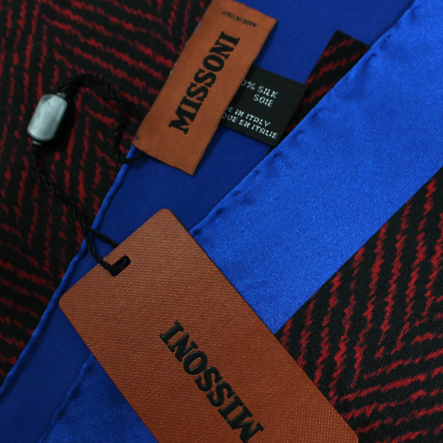 Missoni Small Silk Scarf Royal Blue Fire Red Black SALE