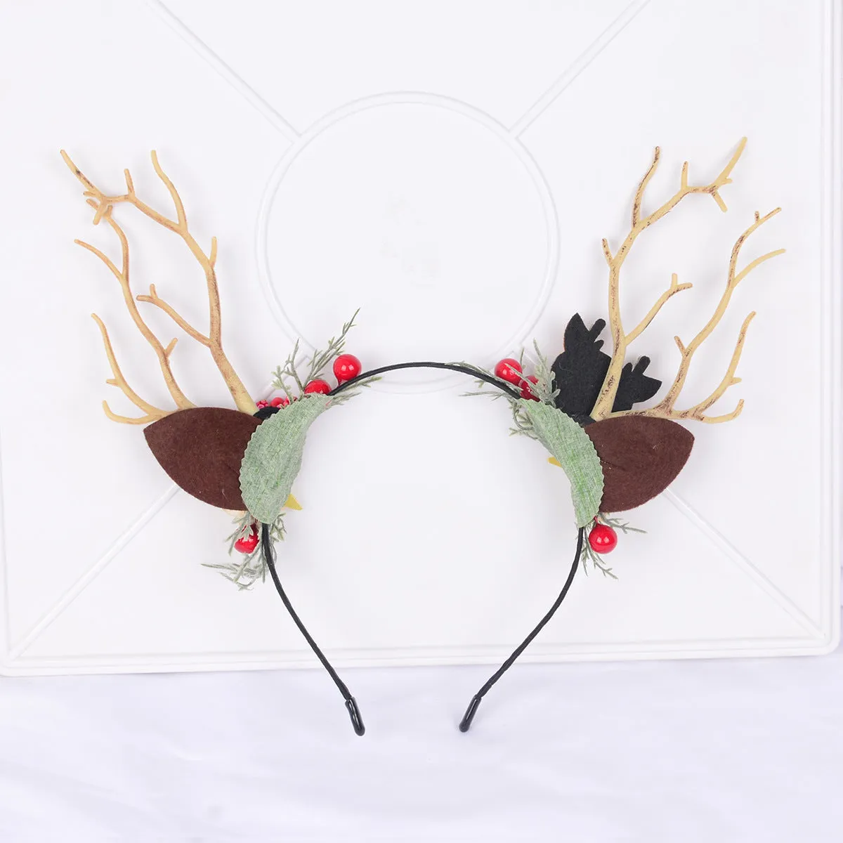 Mori Style Branch Headband Flower Berry Reindeer Headband for Women Christmas Festival Party Dress up Cute Headwear