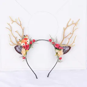 Mori Style Branch Headband Flower Berry Reindeer Headband for Women Christmas Festival Party Dress up Cute Headwear