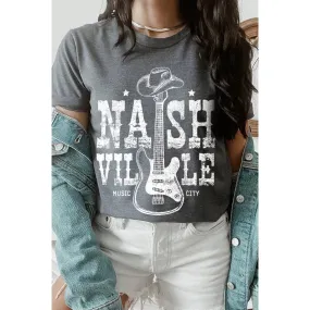 Nashville Western Cowboy Guitar Graphic Tee, Grey Heather