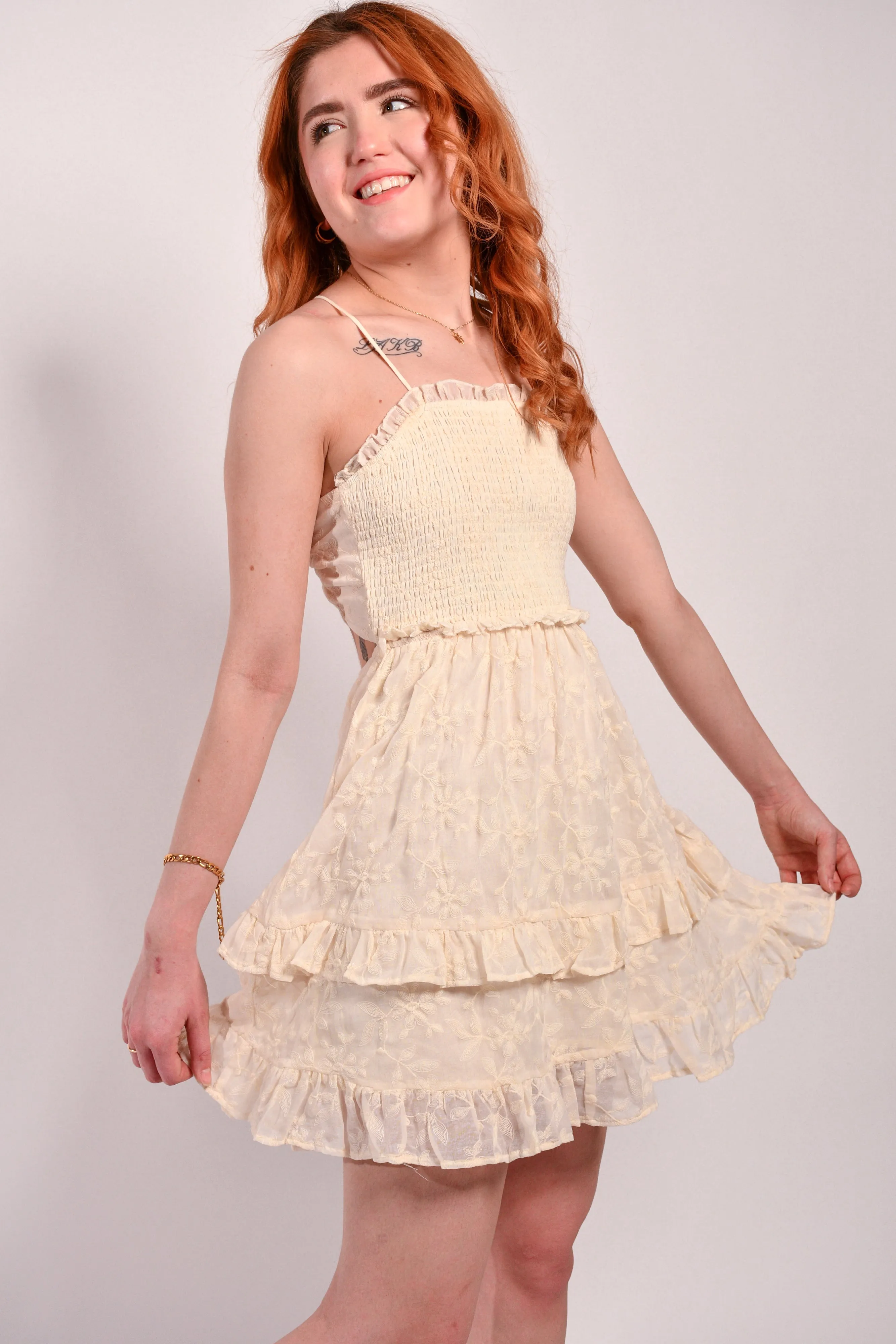 Neutral Embroidery Dress