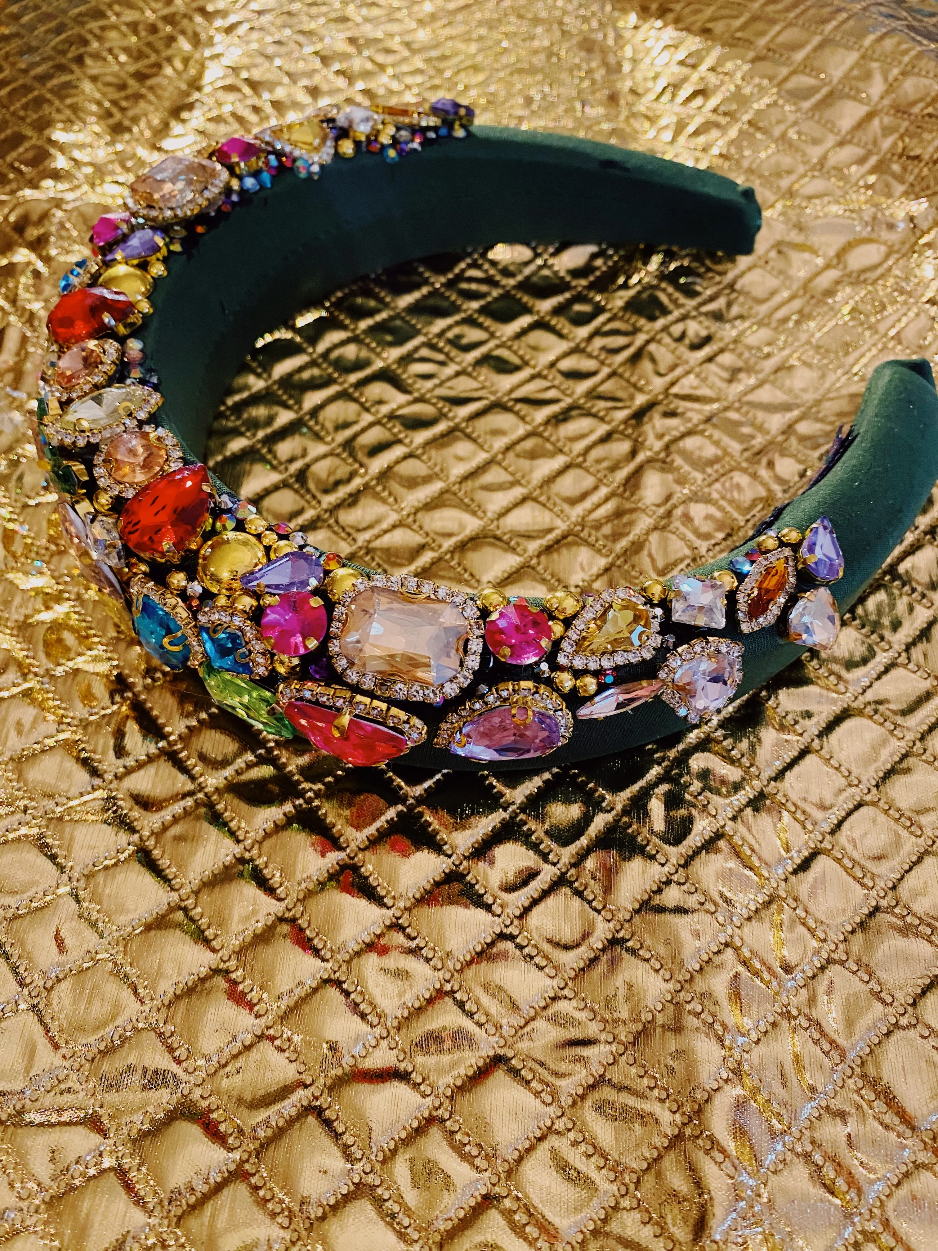 Olive Green Rainbow Gemstone  Headband