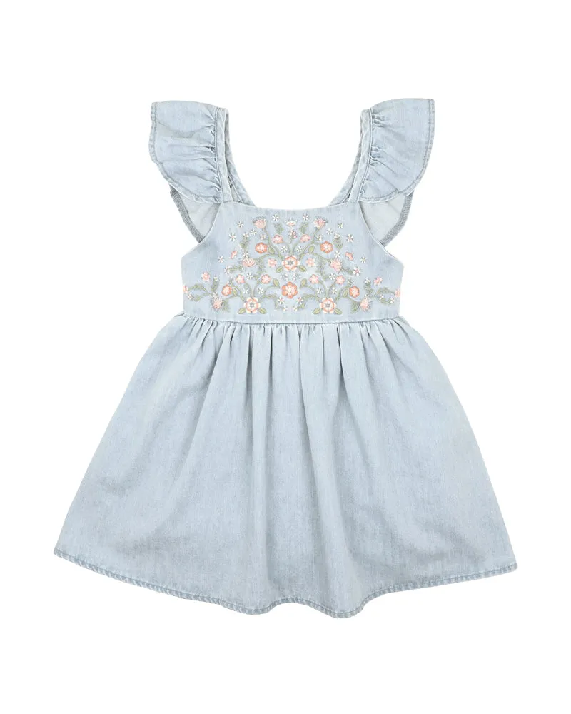 PALM COVE DENIM EMBROIDERED DRESS 3-7 YRS