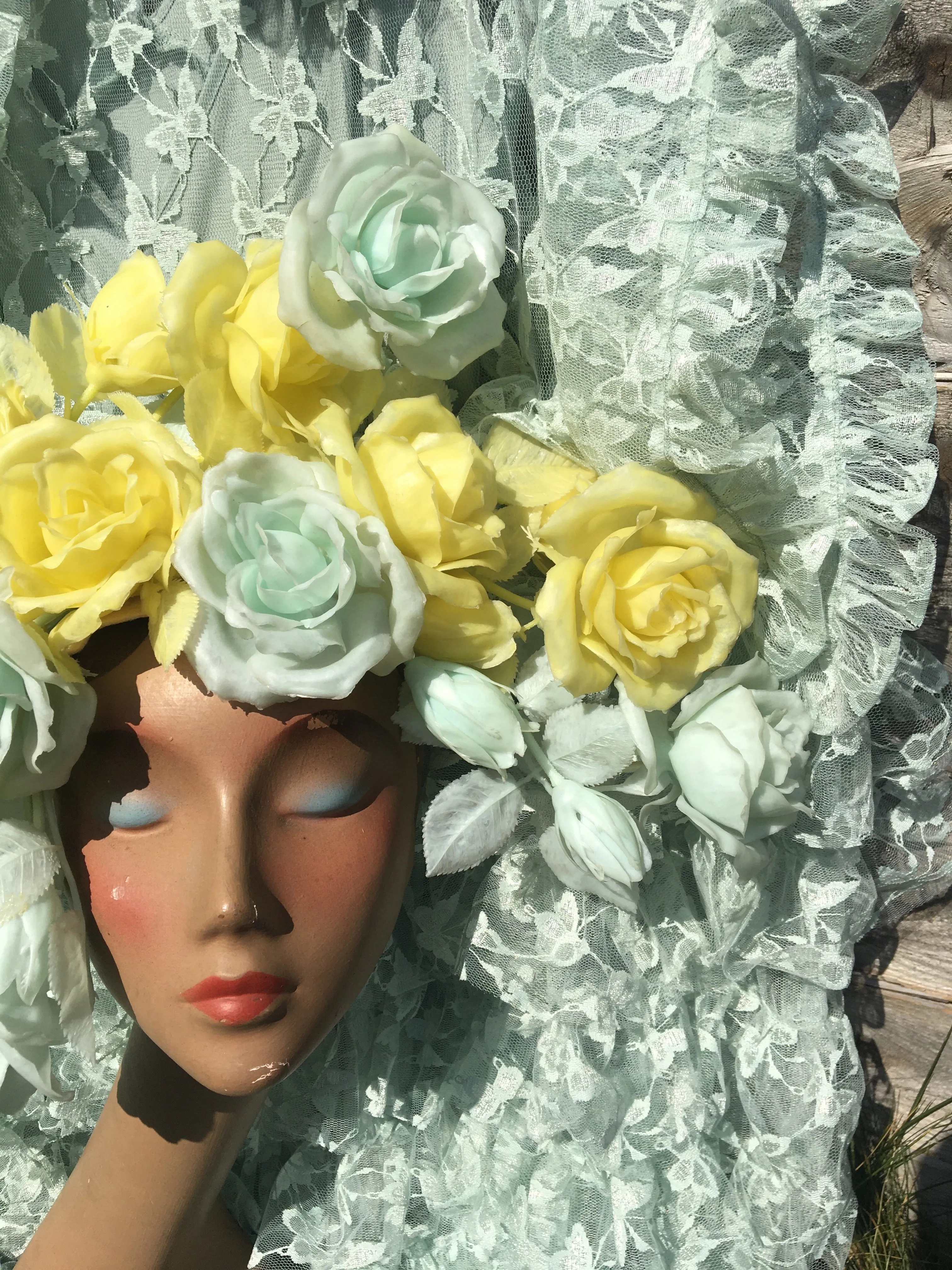 Pastel Rose Yellow Blue vintage headdress / crown