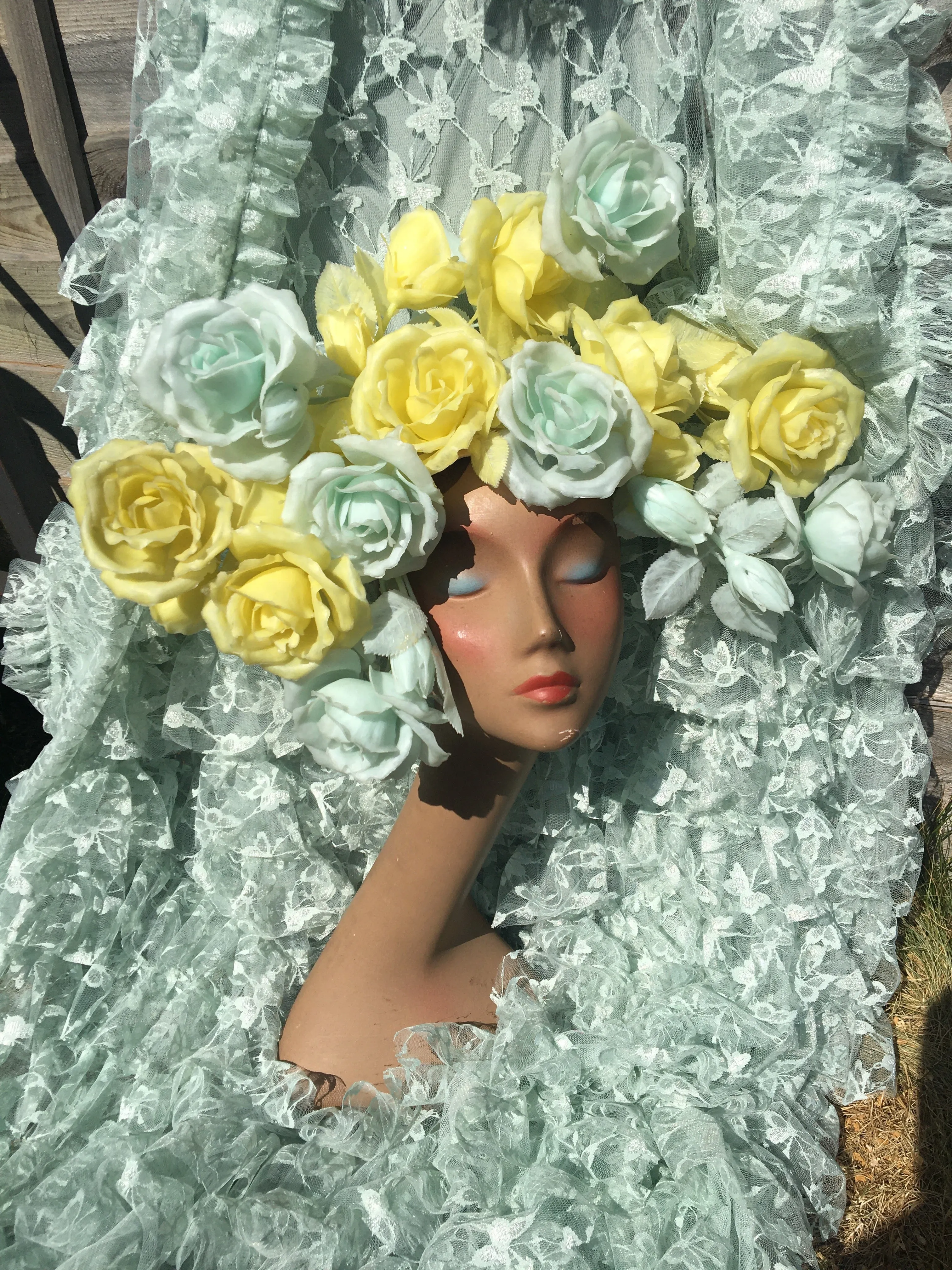 Pastel Rose Yellow Blue vintage headdress / crown