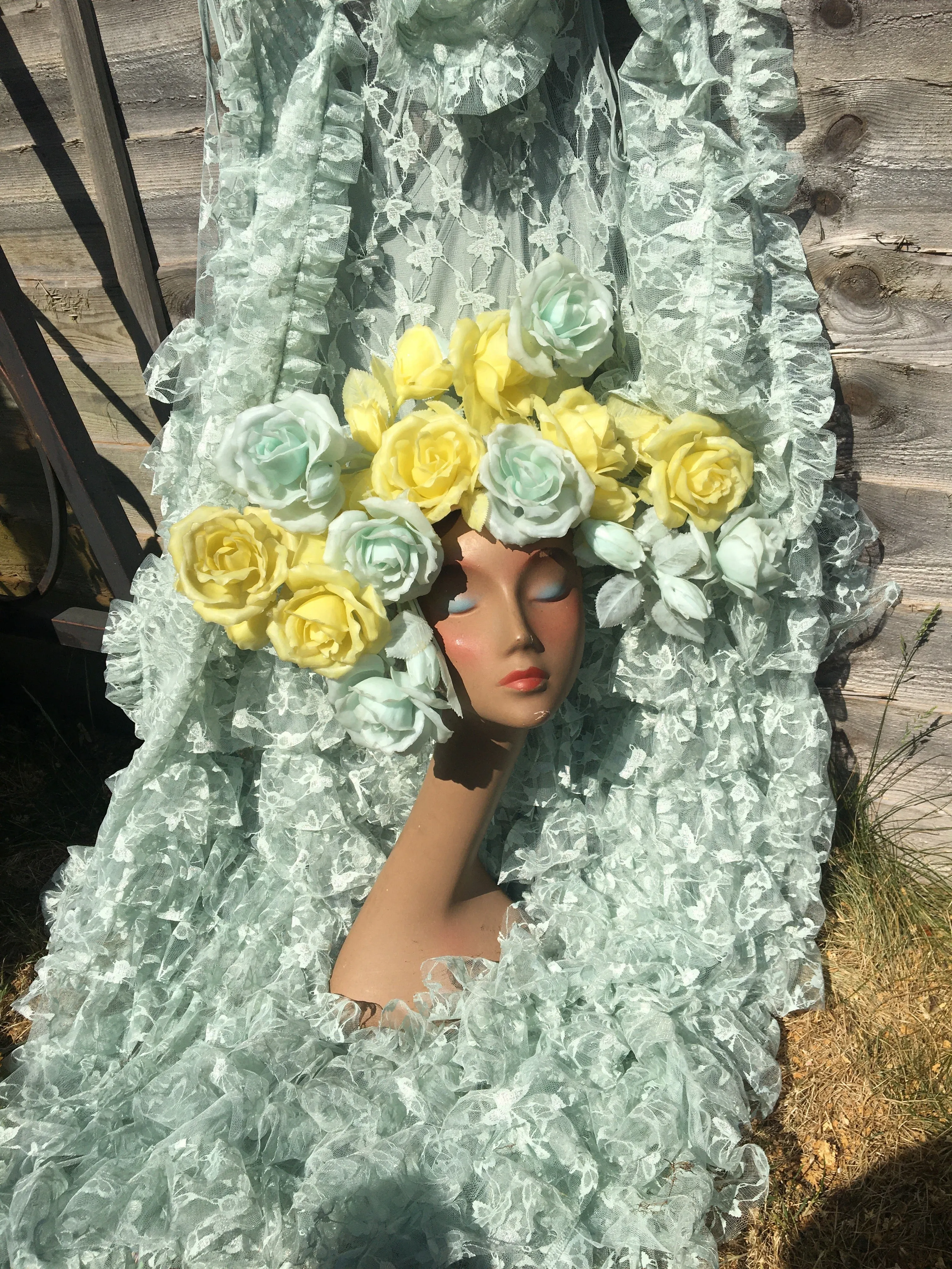 Pastel Rose Yellow Blue vintage headdress / crown