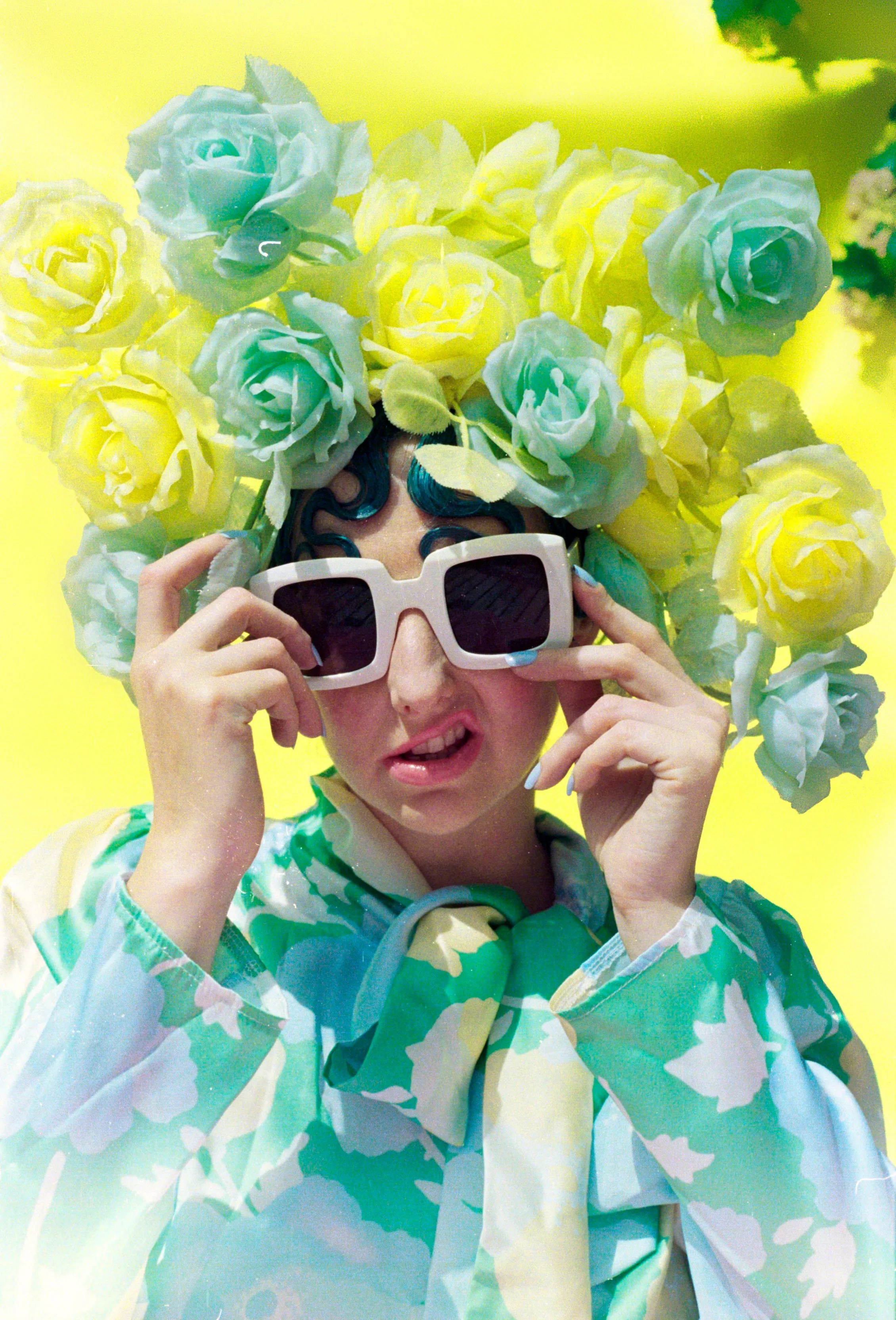 Pastel Rose Yellow Blue vintage headdress / crown