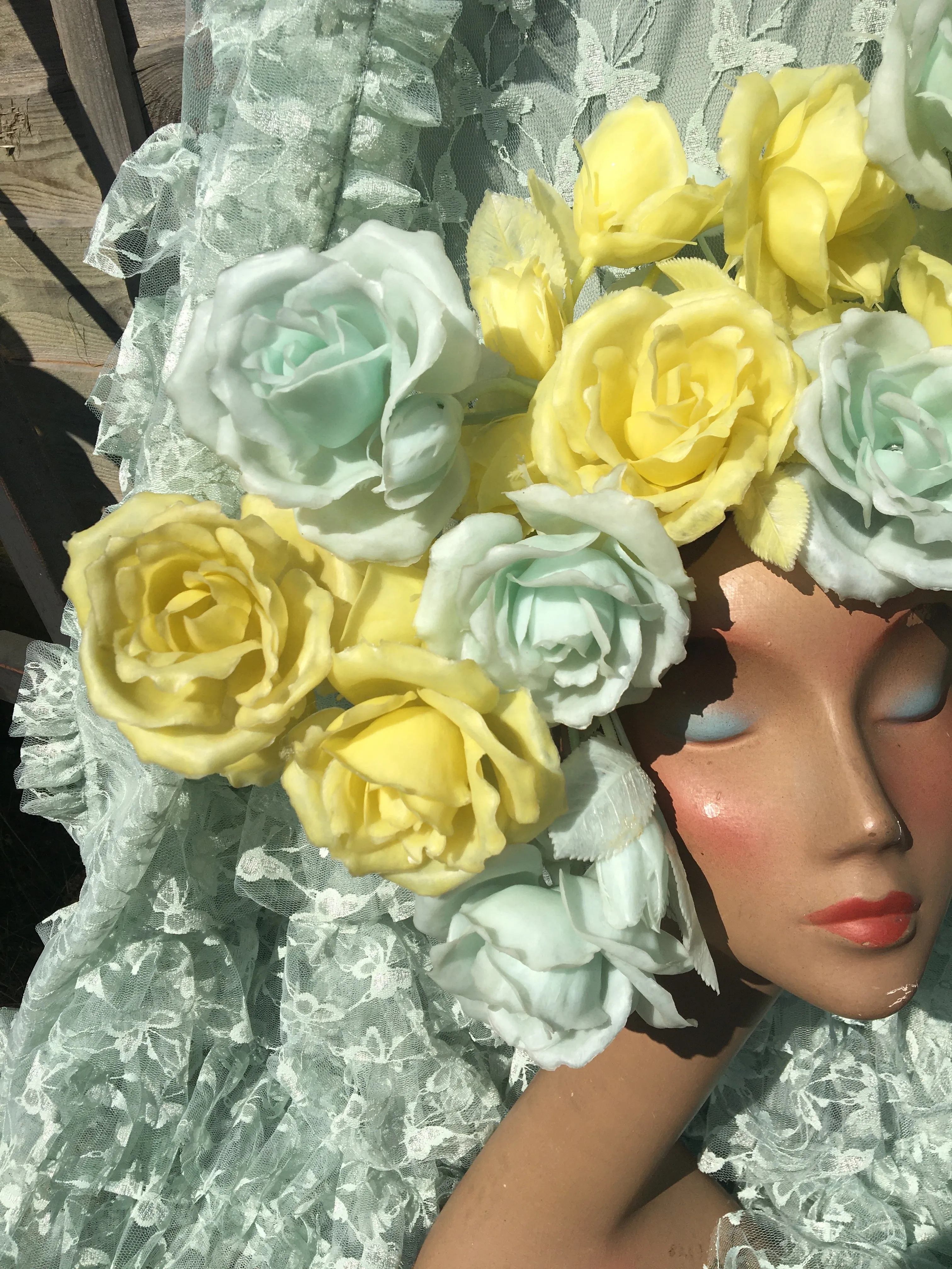 Pastel Rose Yellow Blue vintage headdress / crown