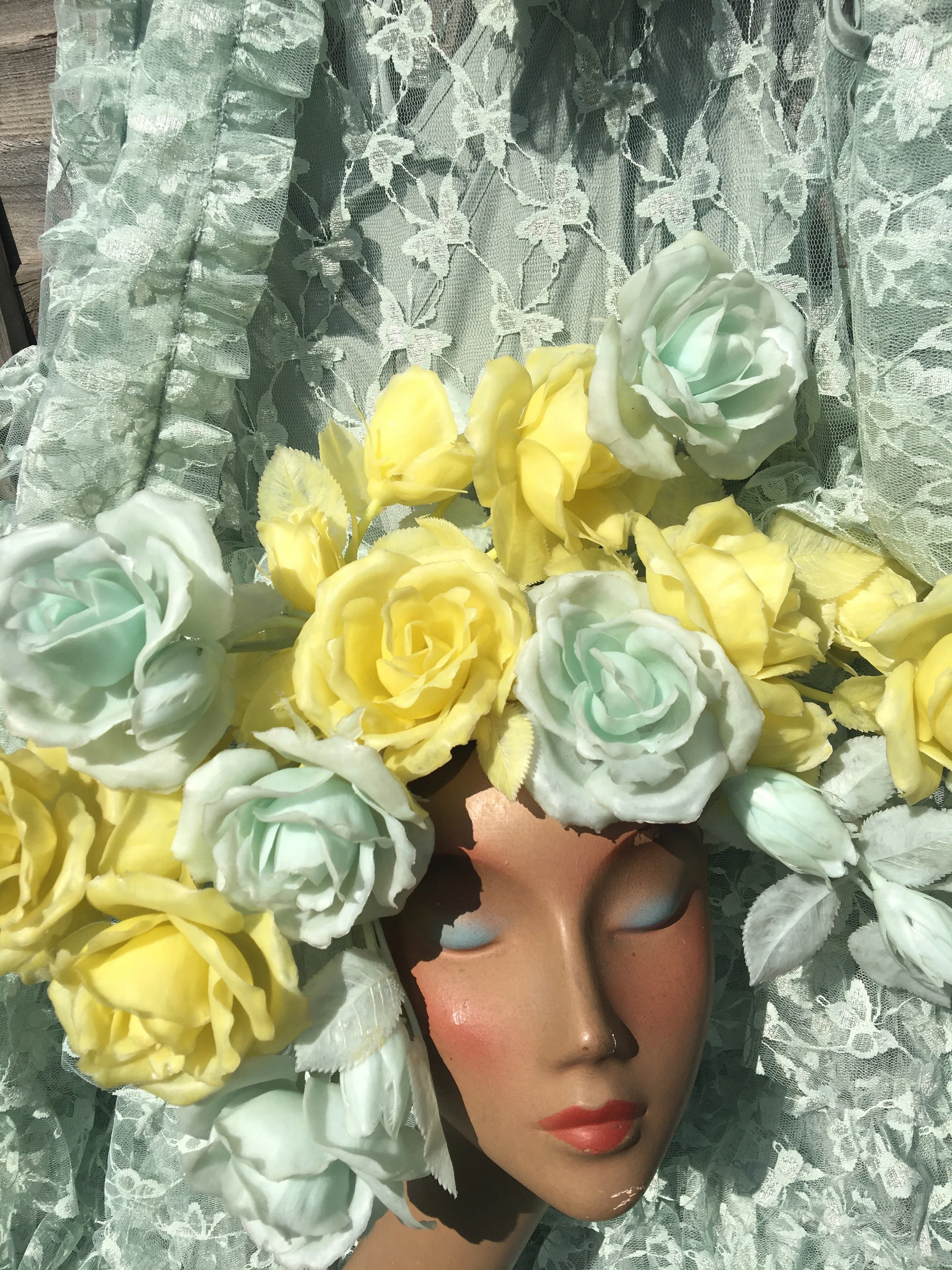 Pastel Rose Yellow Blue vintage headdress / crown
