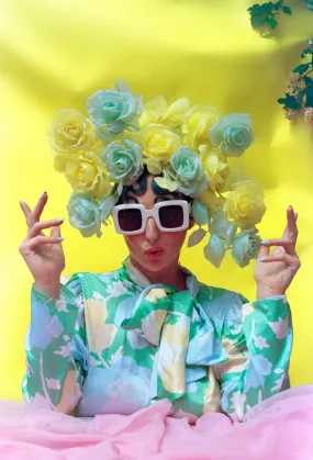 Pastel Rose Yellow Blue vintage headdress / crown