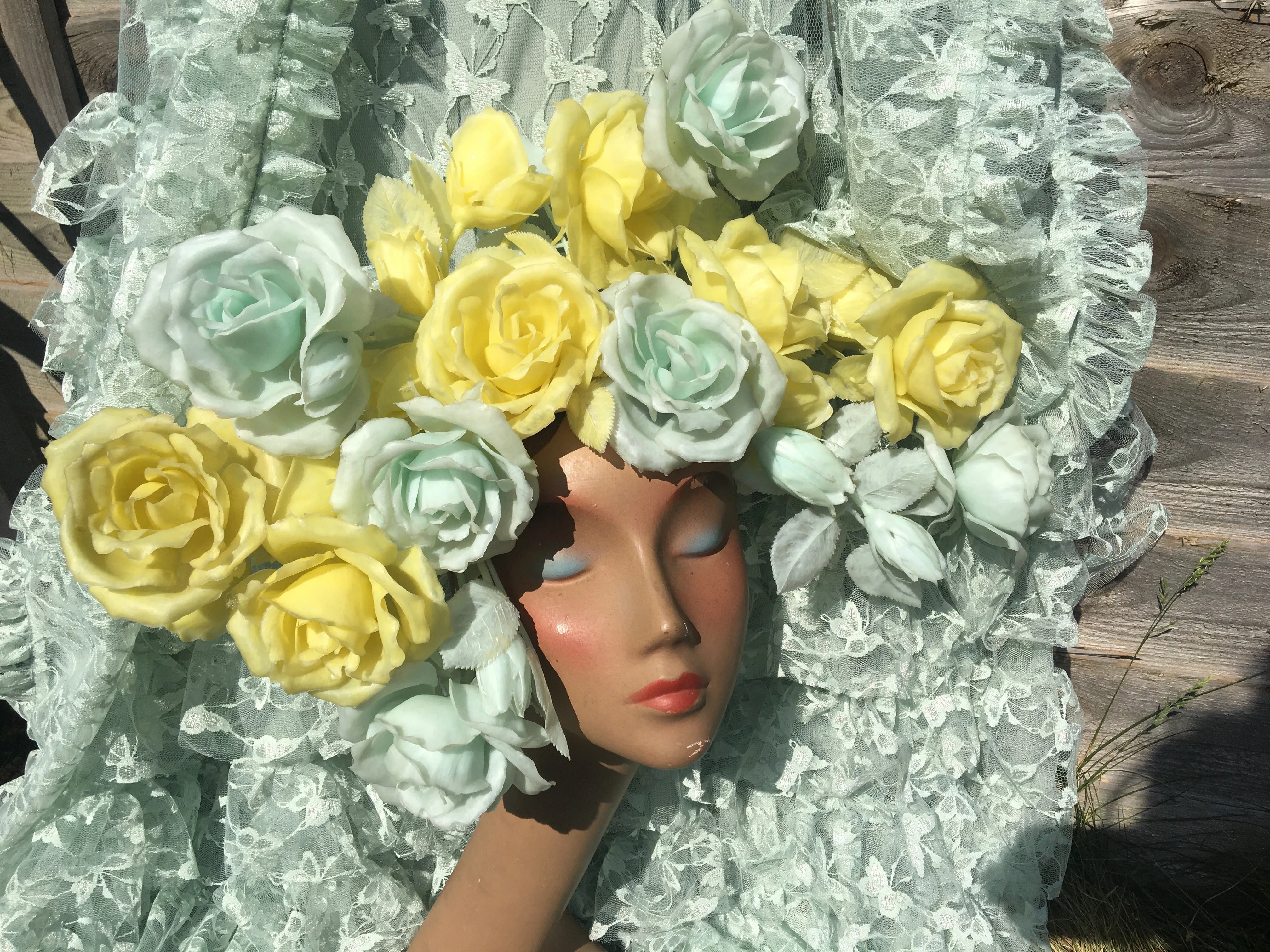 Pastel Rose Yellow Blue vintage headdress / crown