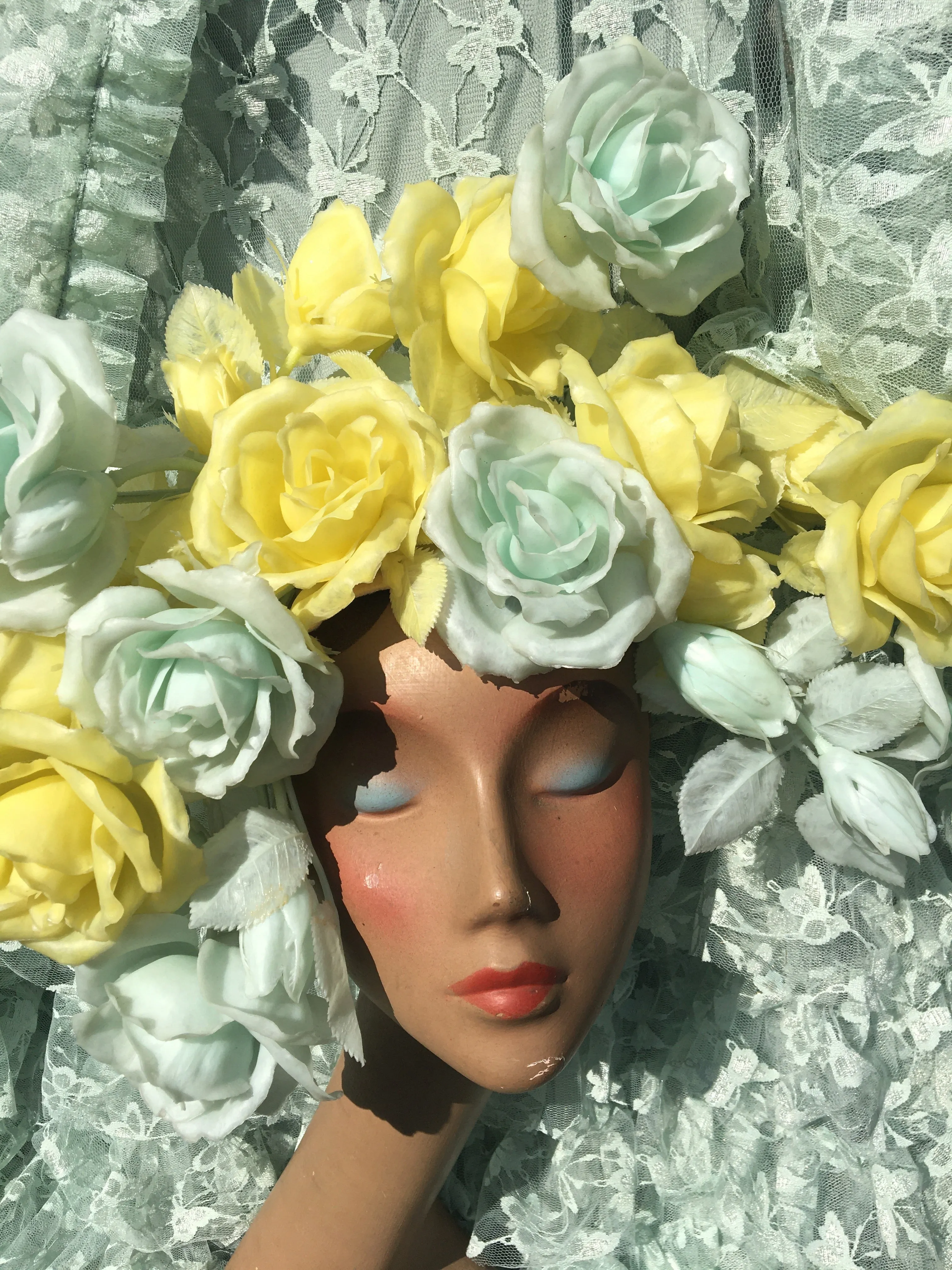 Pastel Rose Yellow Blue vintage headdress / crown
