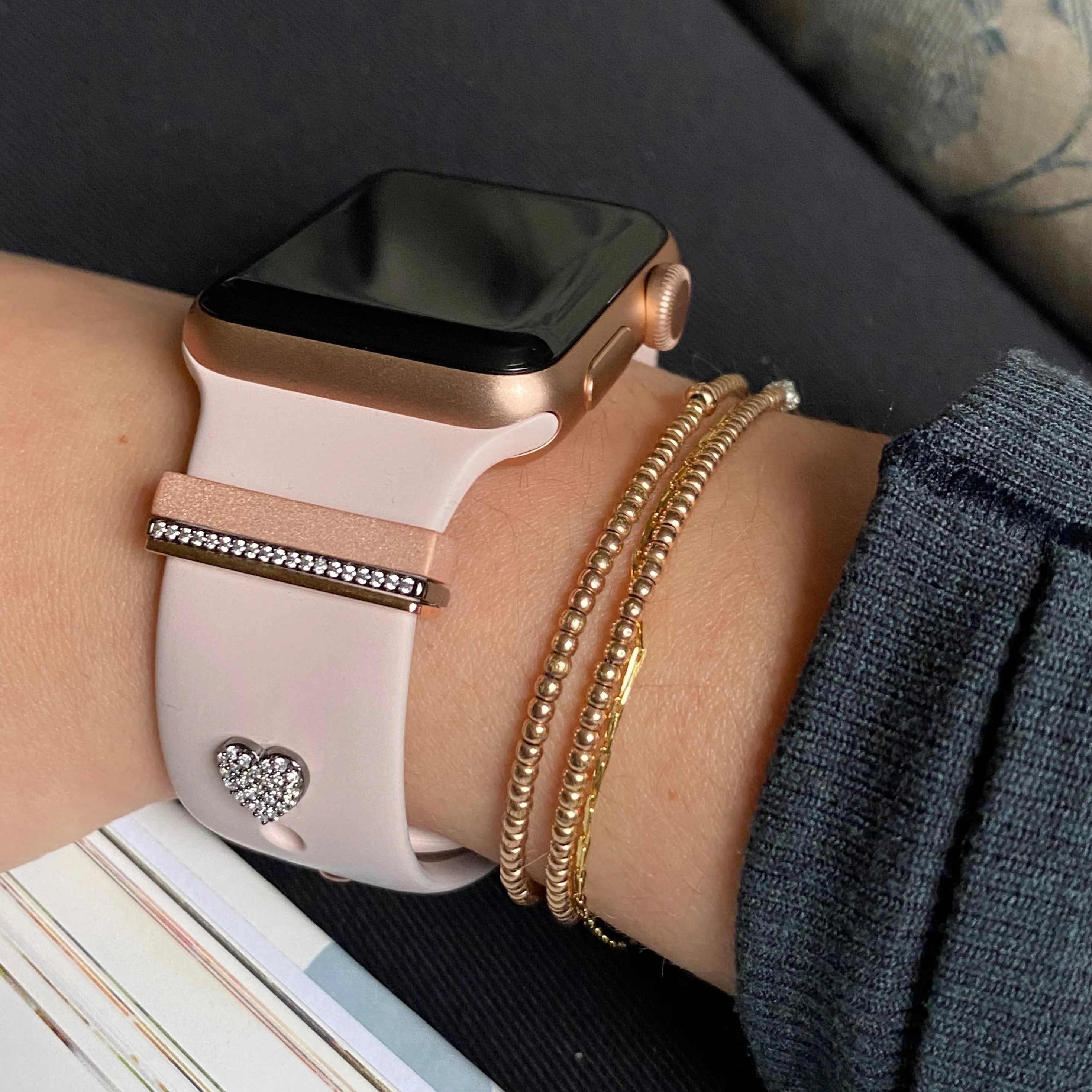 pave heart stud • Apple Watch sport band charm