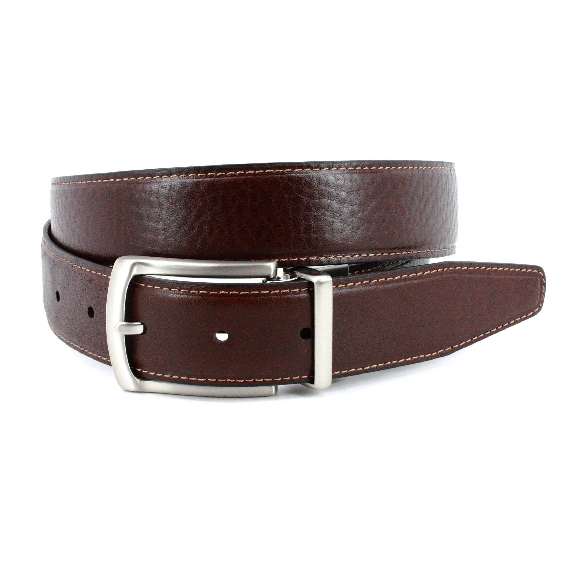 Pebble Veal to Burnished Veal Reversible Belt in Black to Brown by Torino Leather