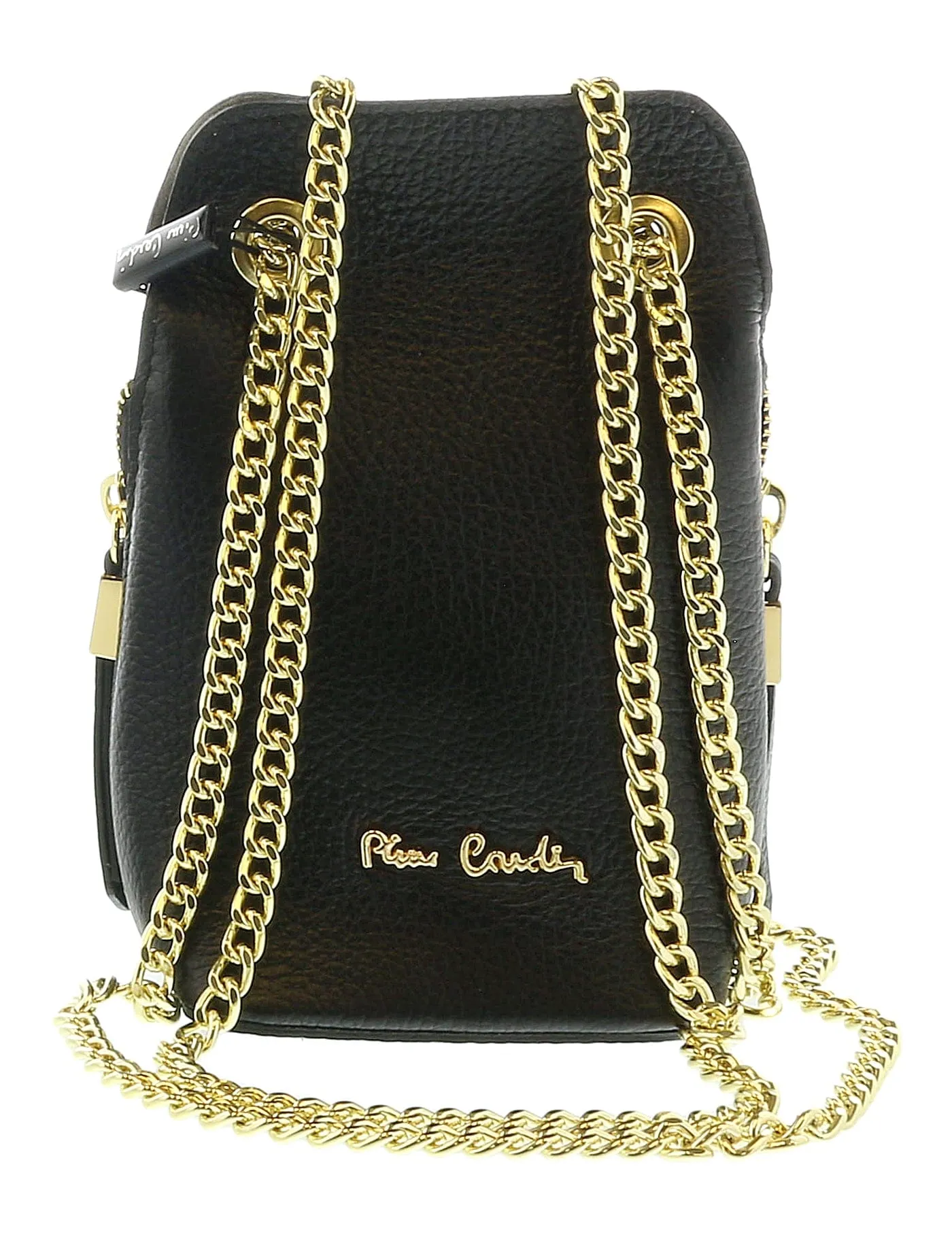 Pierre Cardin Black Leather Curved Structured Chain Crossbody Bag