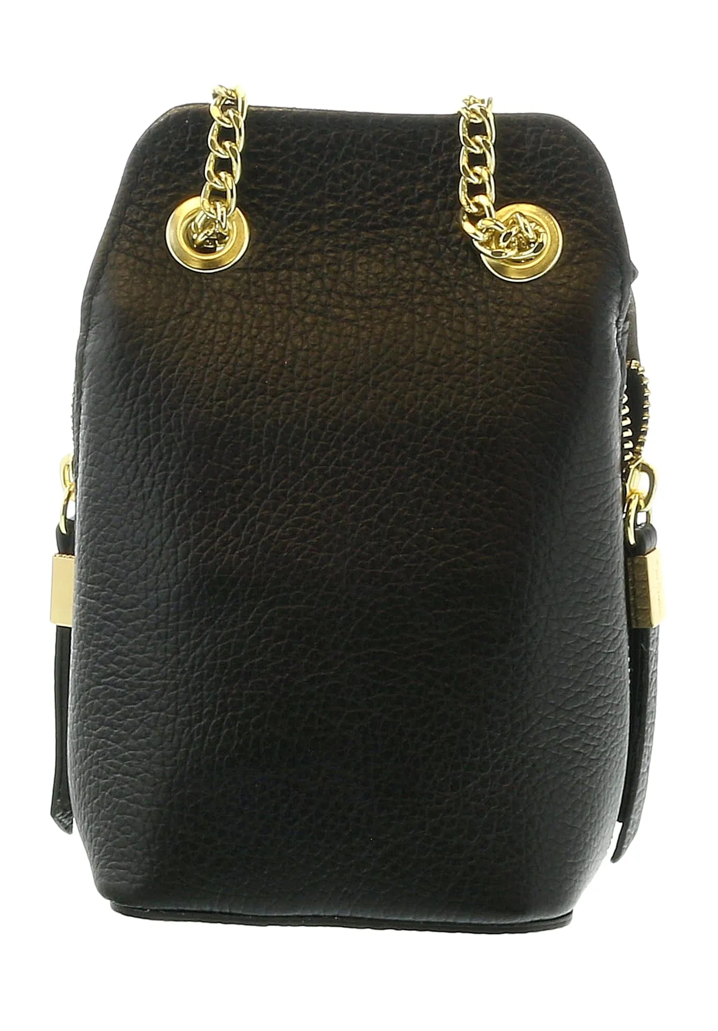 Pierre Cardin Black Leather Curved Structured Chain Crossbody Bag