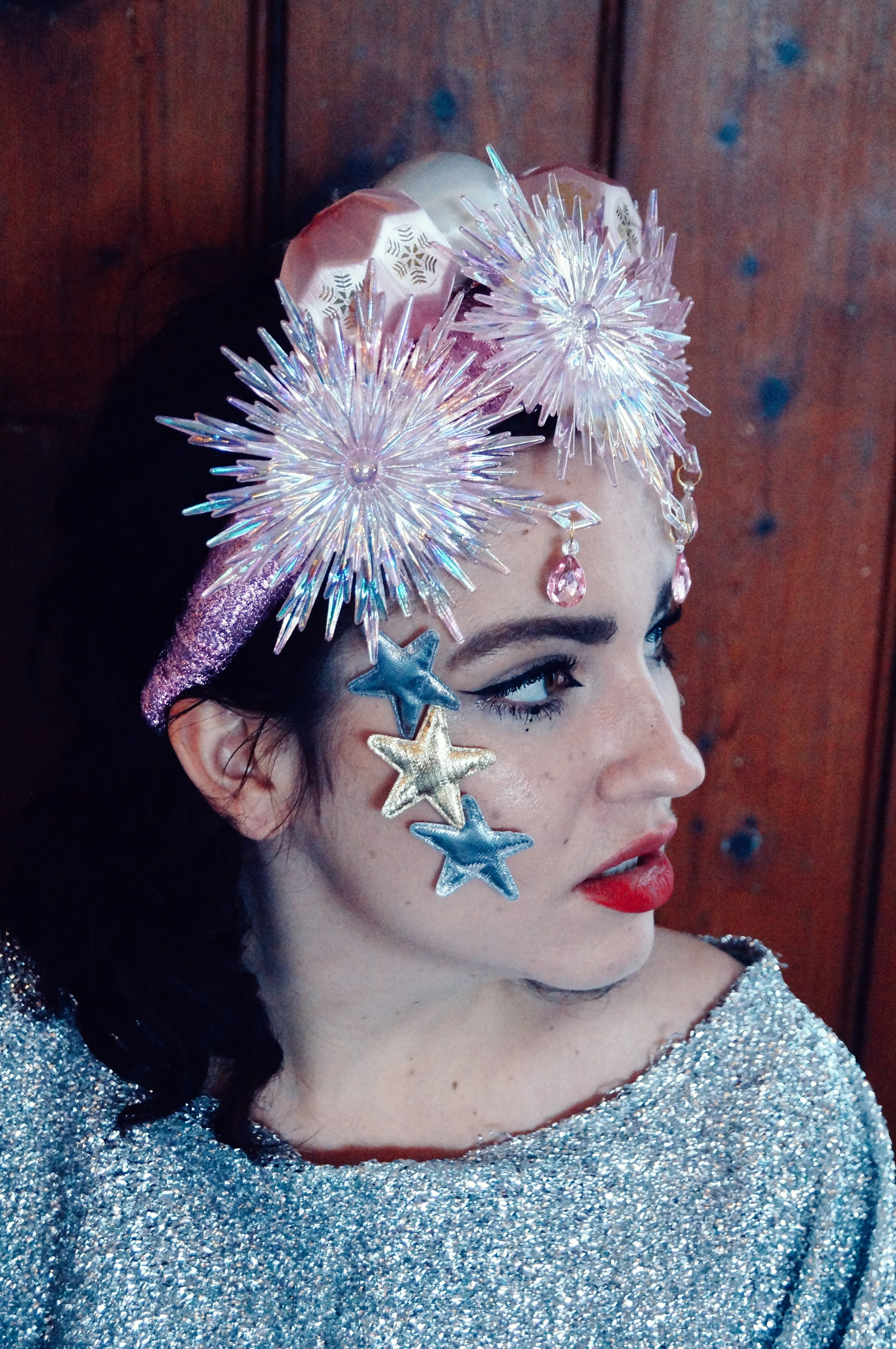 Pink and Iridescent Christmas Crown headband