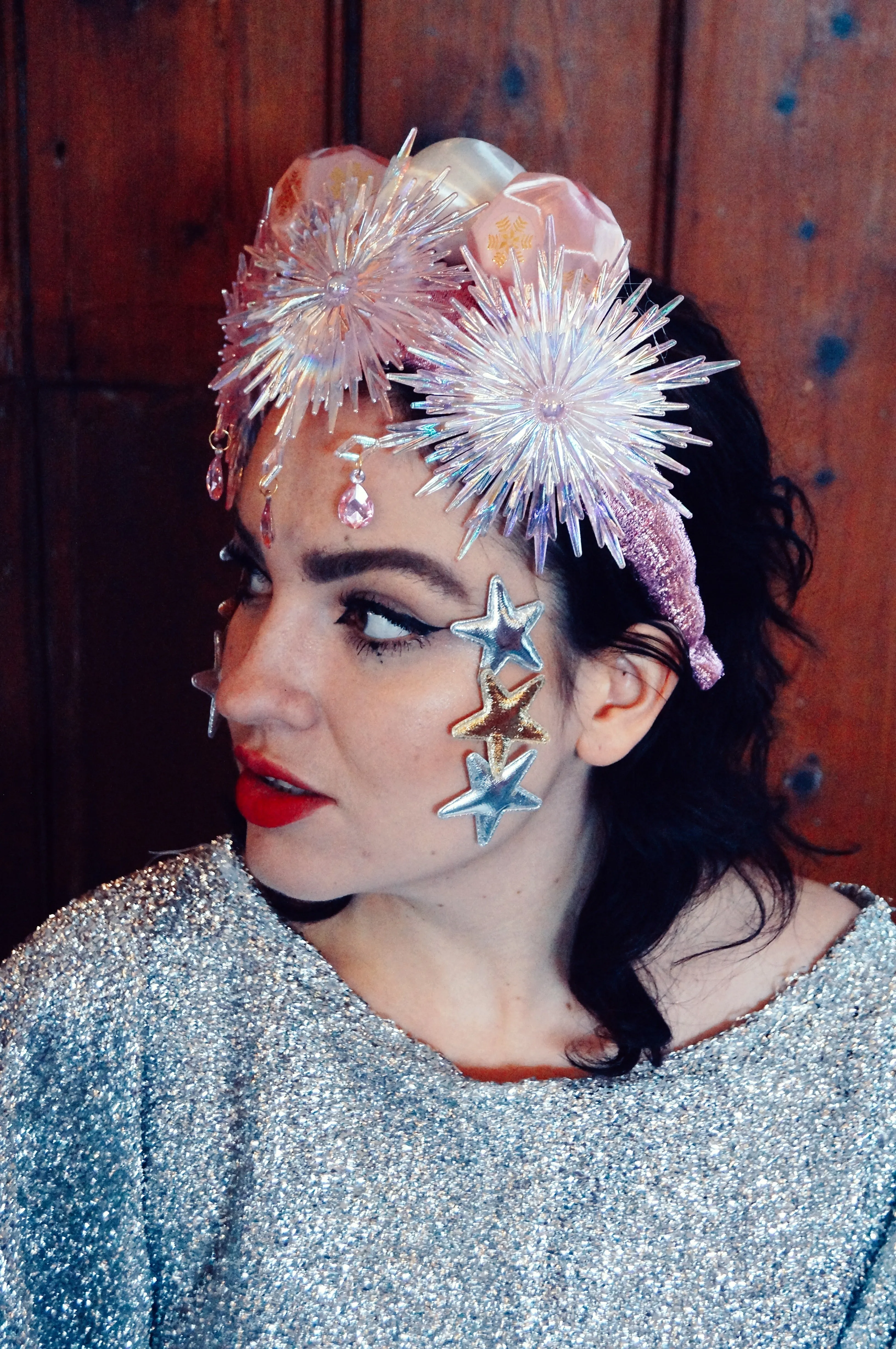 Pink and Iridescent Christmas Crown headband