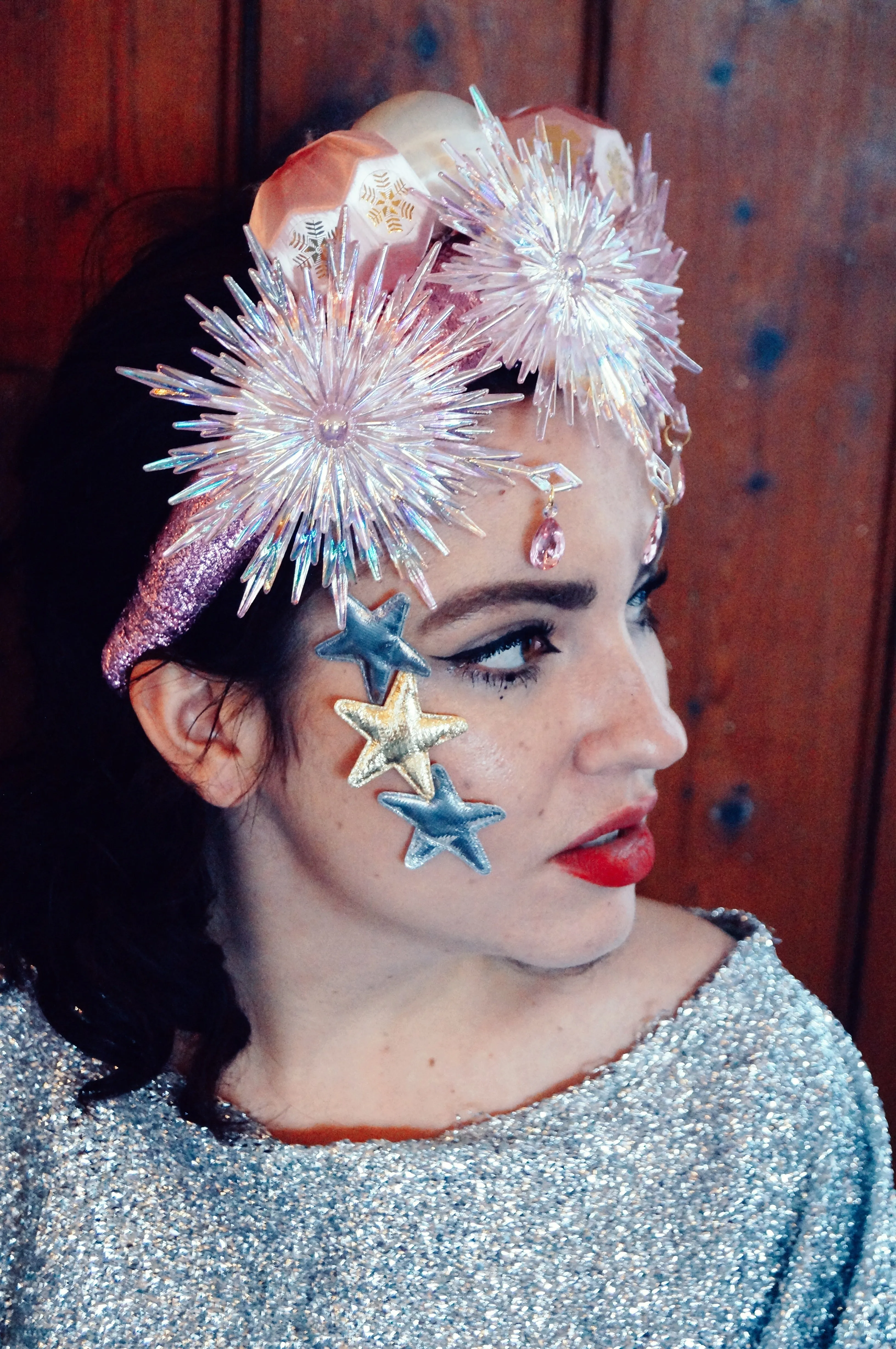 Pink and Iridescent Christmas Crown headband
