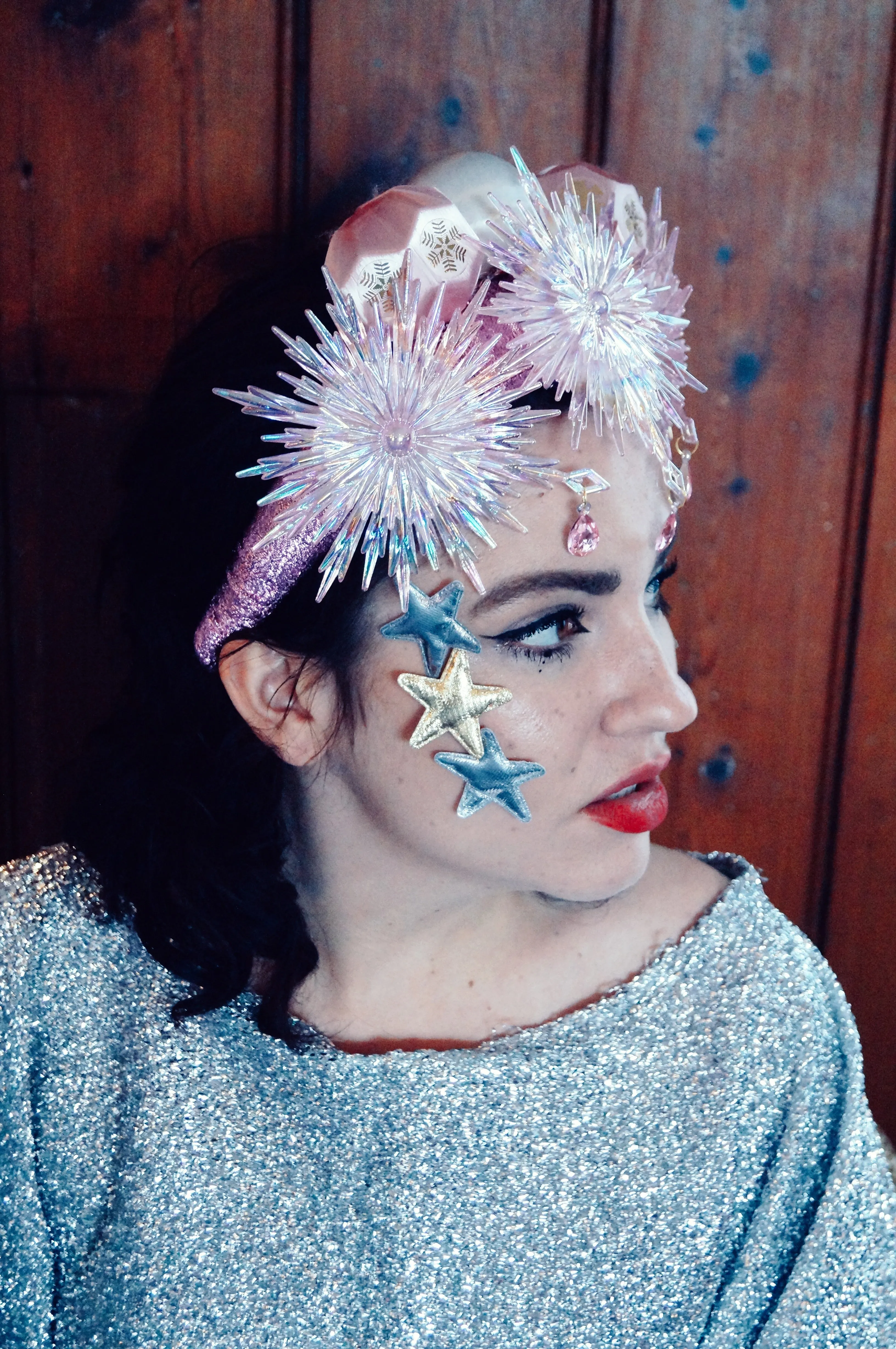 Pink and Iridescent Christmas Crown headband